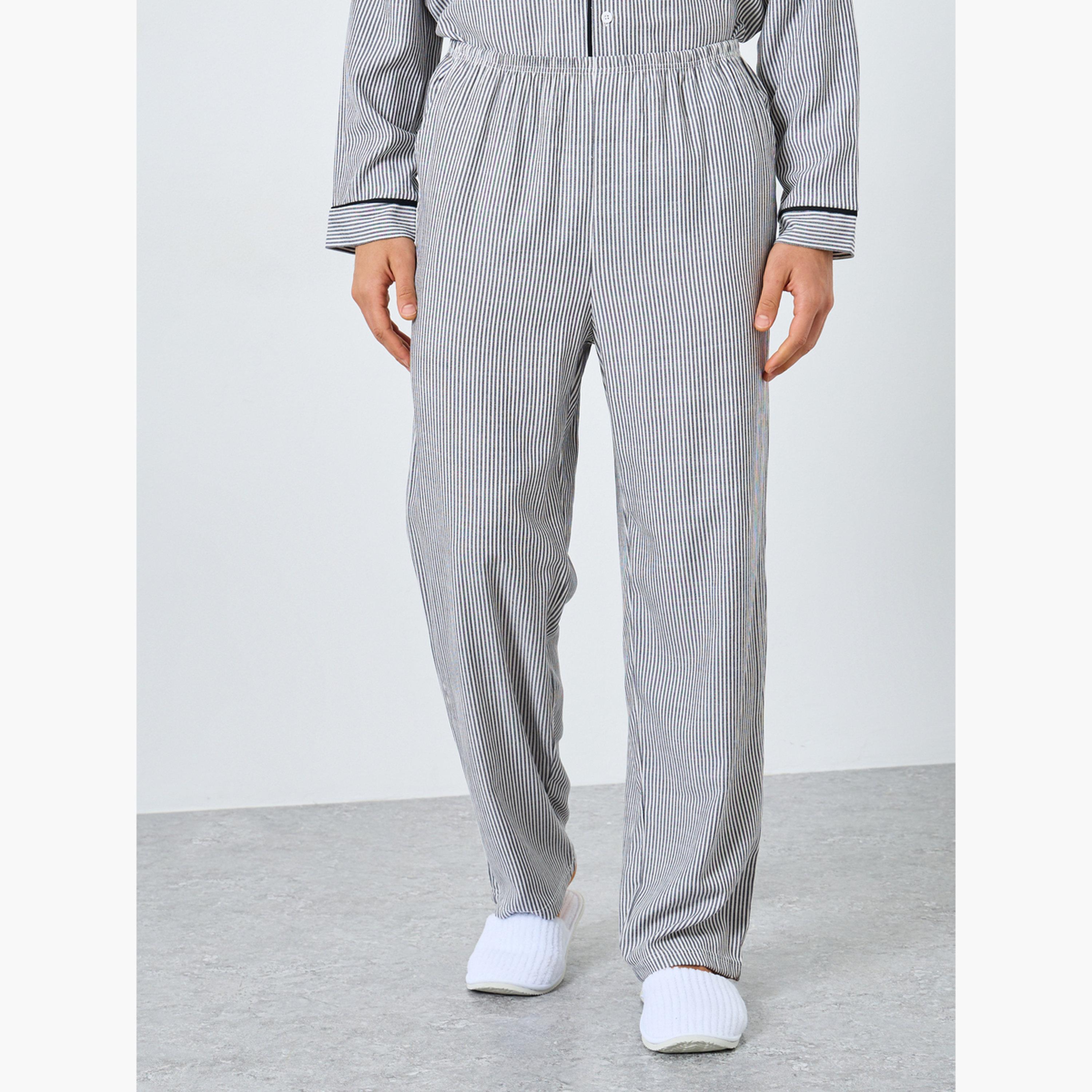 ستايلي - بيجاما قميص مخطط بأزرار للرجال-men-clothing-nightwear-sets-image-4