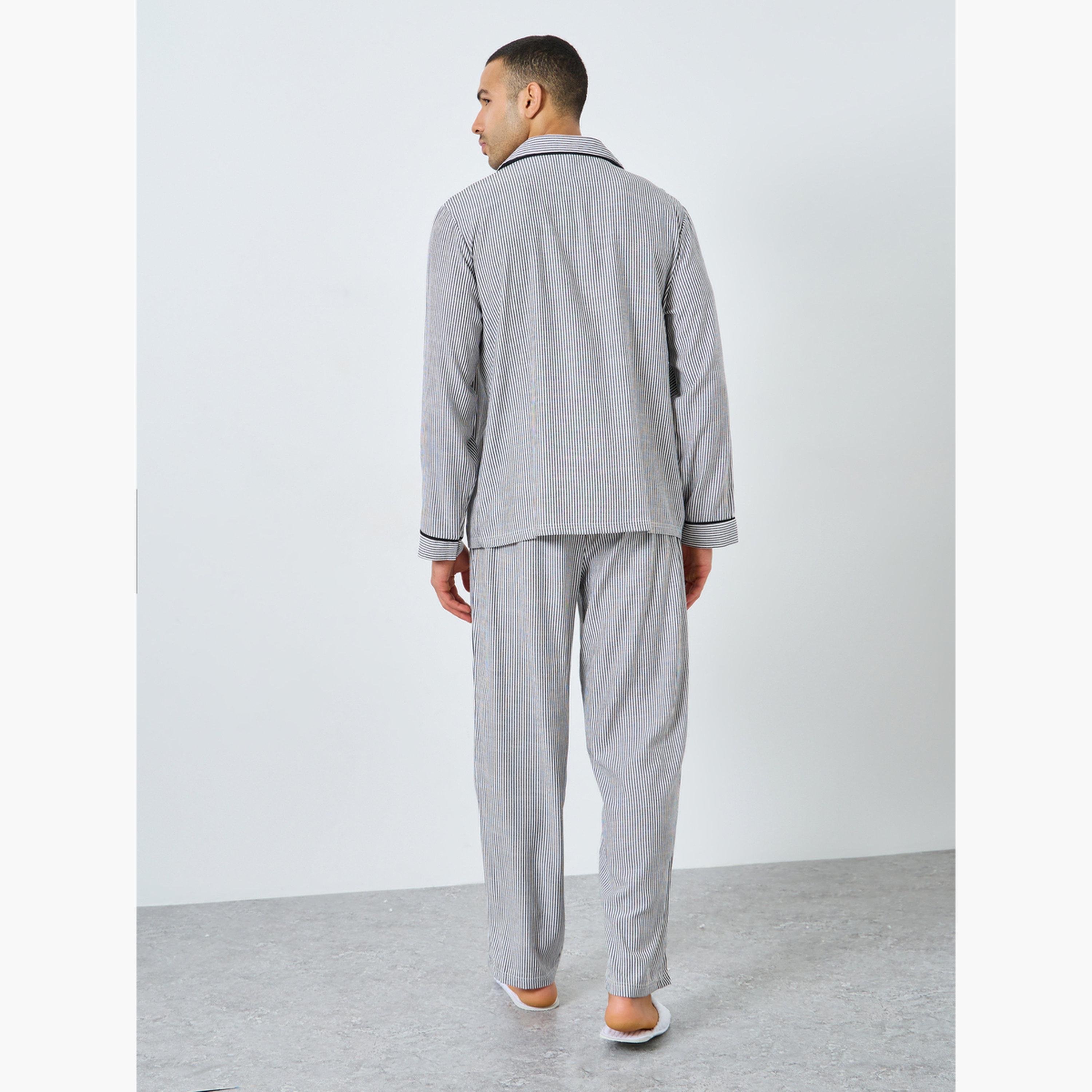 ستايلي - بيجاما قميص مخطط بأزرار للرجال-men-clothing-nightwear-sets-image-5