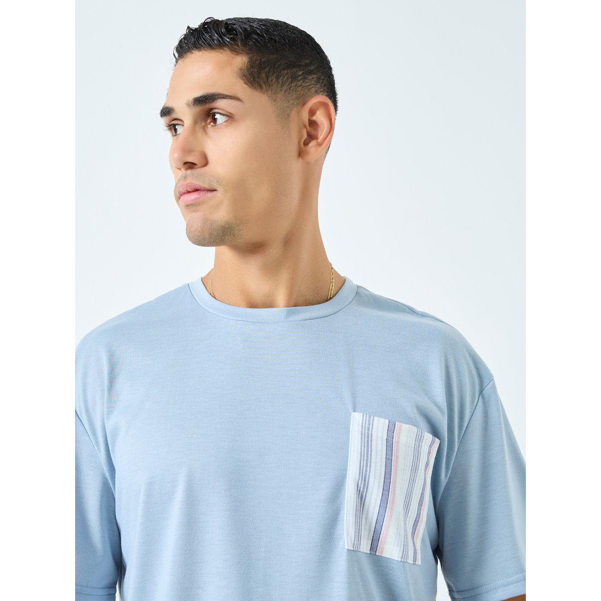 Styli Men Light Blue T-Shirt and Striped Pyjama Set-men-clothing-nightwear-sets-image-3