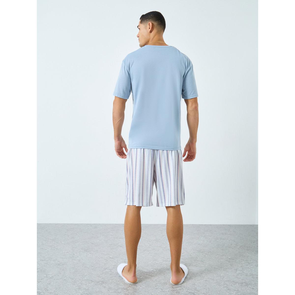 Styli Men Light Blue T-Shirt and Striped Pyjama Set-men-clothing-nightwear-sets-image-4