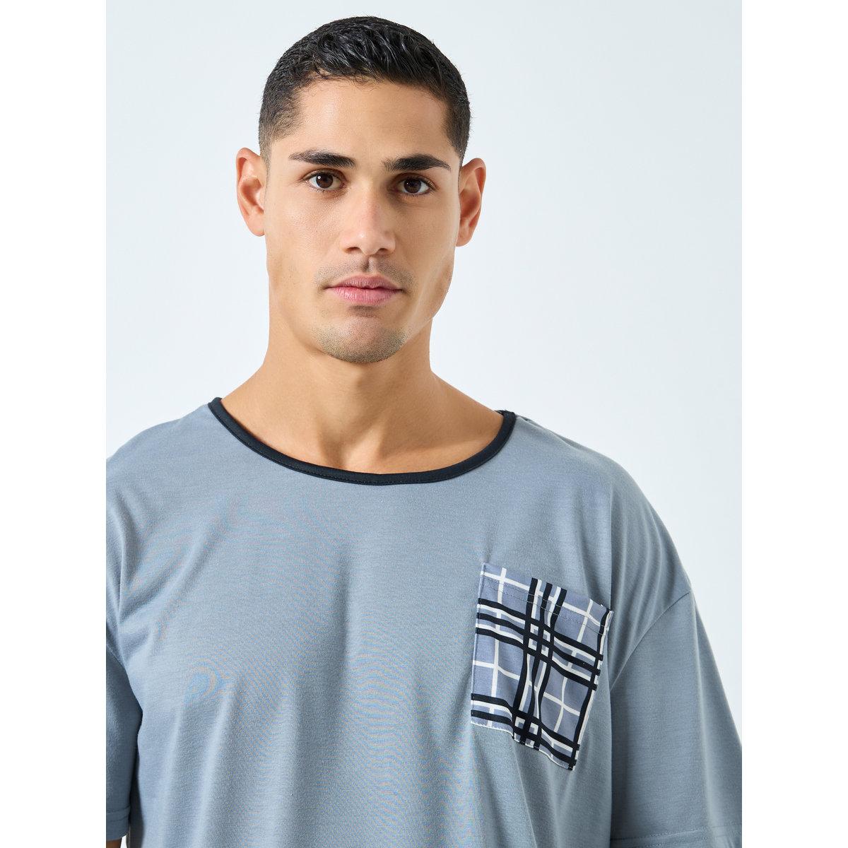 Styli Men Blue T-Shirt and Checked Pyjama Set-men-clothing-nightwear-sets-image-3