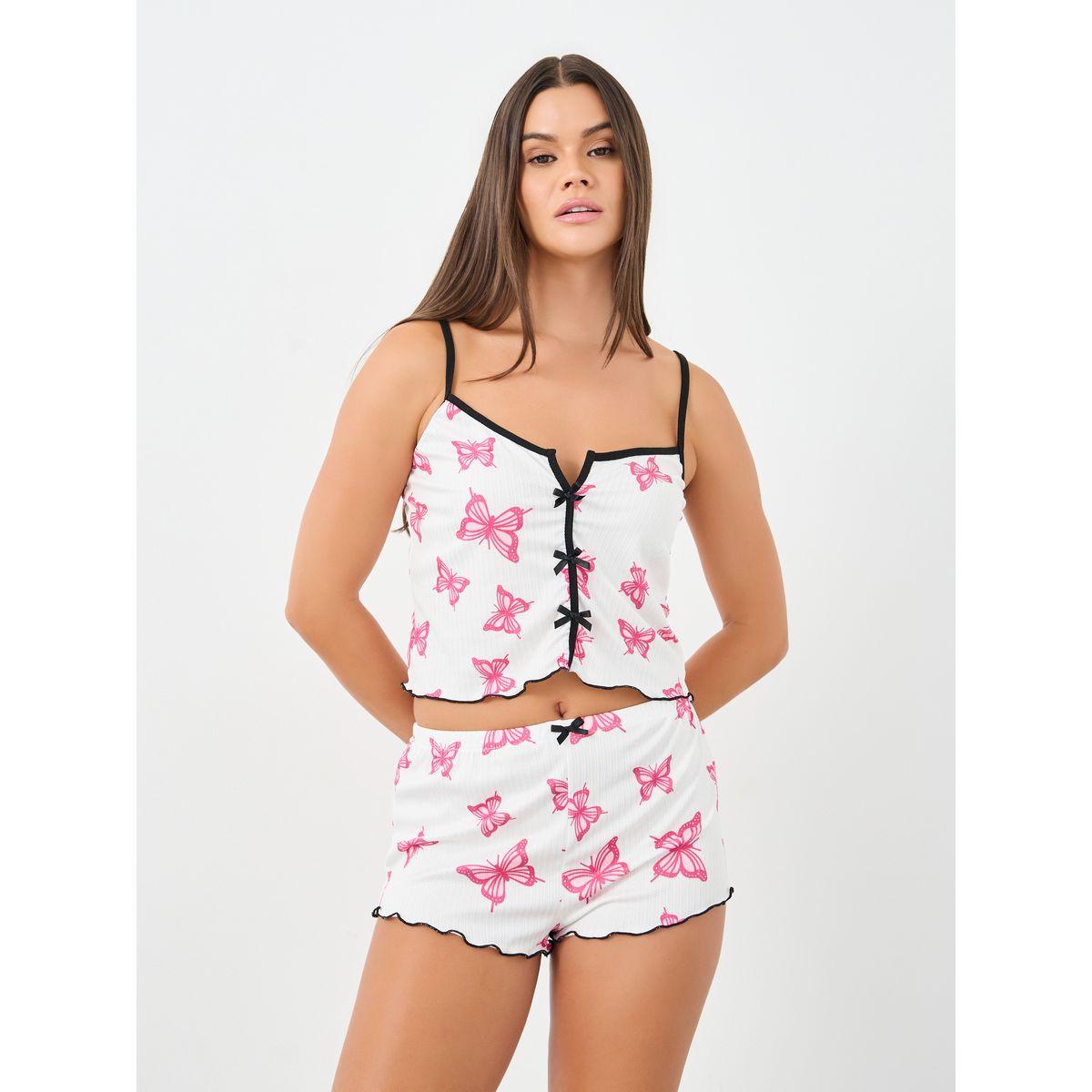 طقم منسق من شورت بحواف متعرجة وبلوزة بطبعة فراشة-women-clothing-lingerie-lingeriesets-image-1