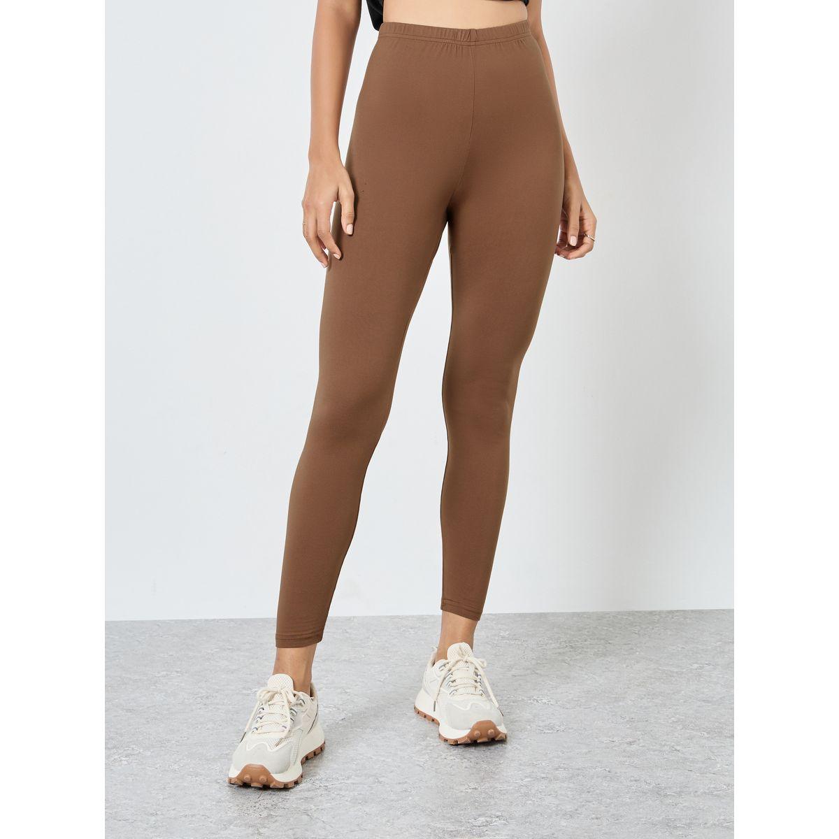 Styli Women Brown Leggings with Elastic Waist-women-clothing-bottoms-leggings-image-2
