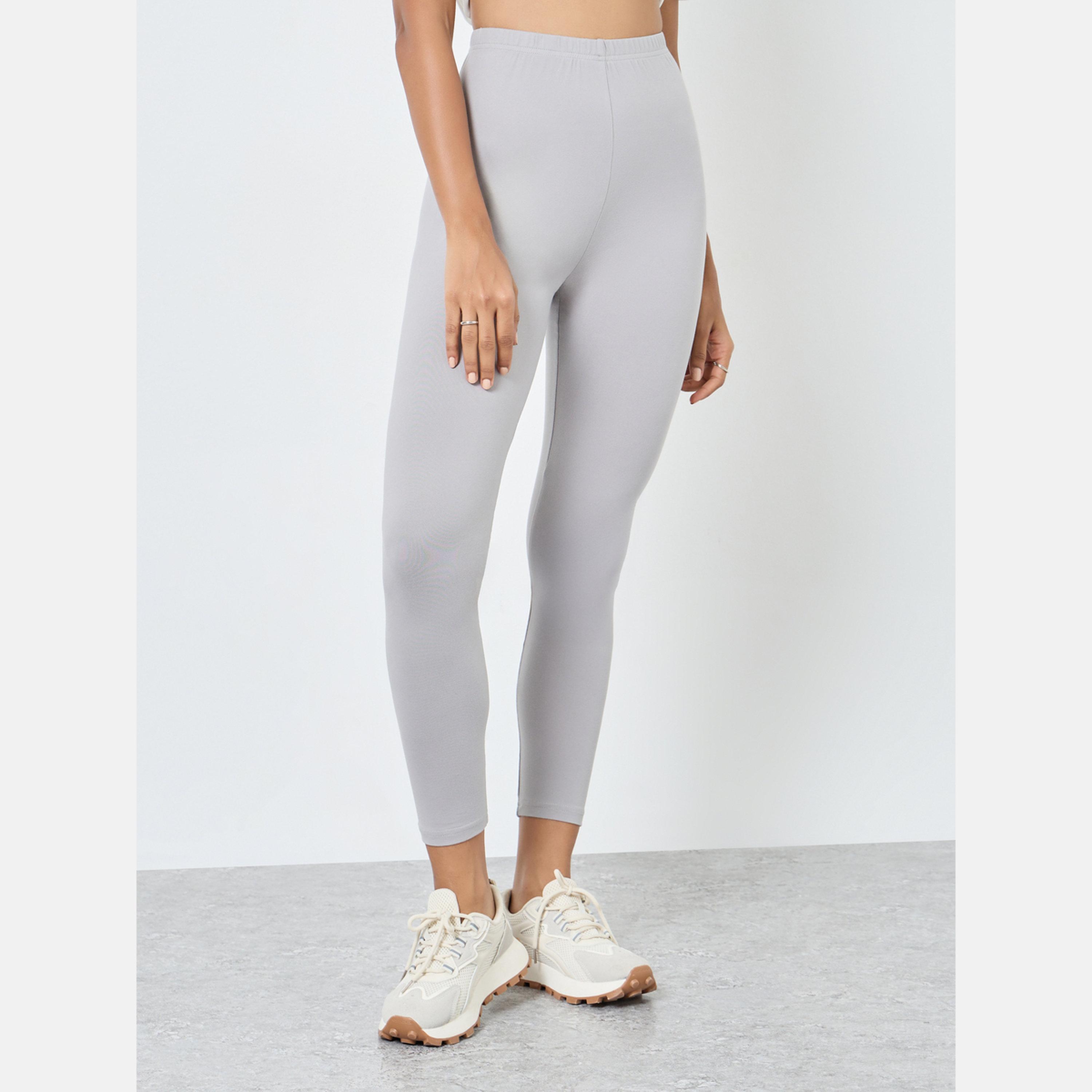 ستايلي - بنطال ضيق رمادي للنساء مع حزام خصر مطاطي-women-clothing-bottoms-leggings-image-1