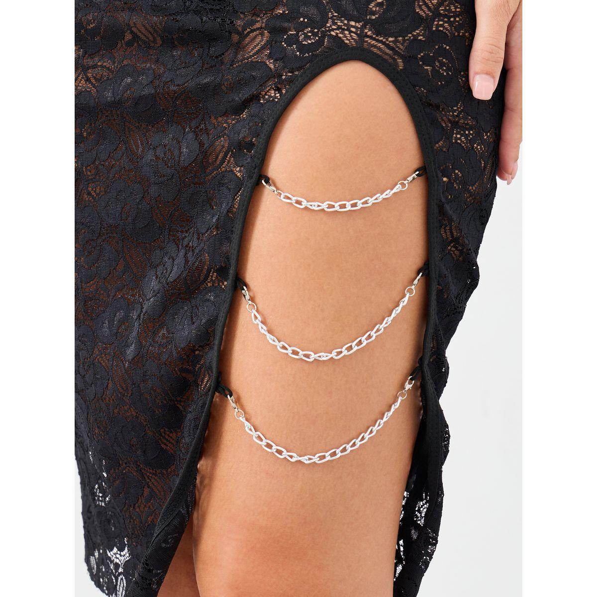 قميص نوم دانتيل بتفاصيل سلسلة مع سروال داخلي بنمط ثونغ-women-clothing-lingerie-babydollsandbodysuits-image-3