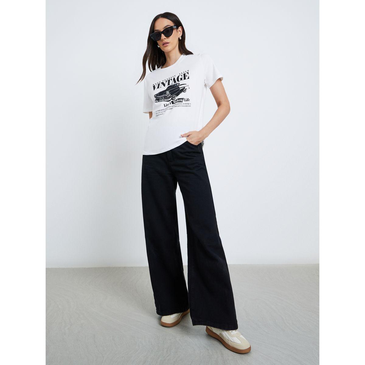 Styli Vintage Car Print Slim Fit T-Shirt-women-clothing-tshirts-image-2