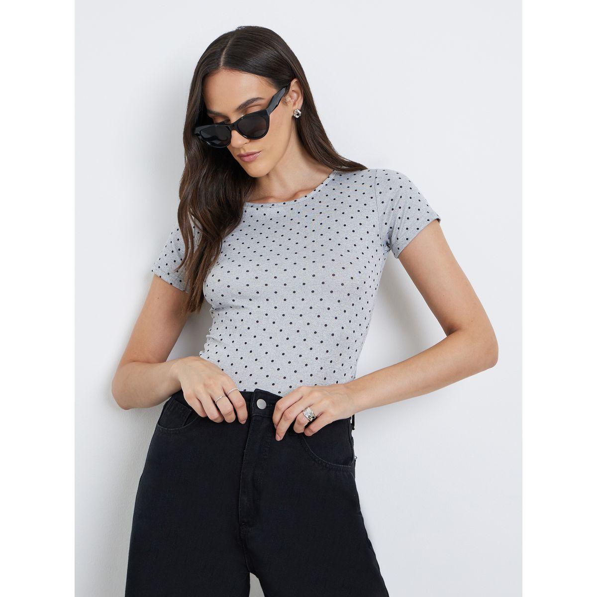Styli Polka Dot Print Short Sleeve T-Shirt-women-clothing-tshirts-image-1