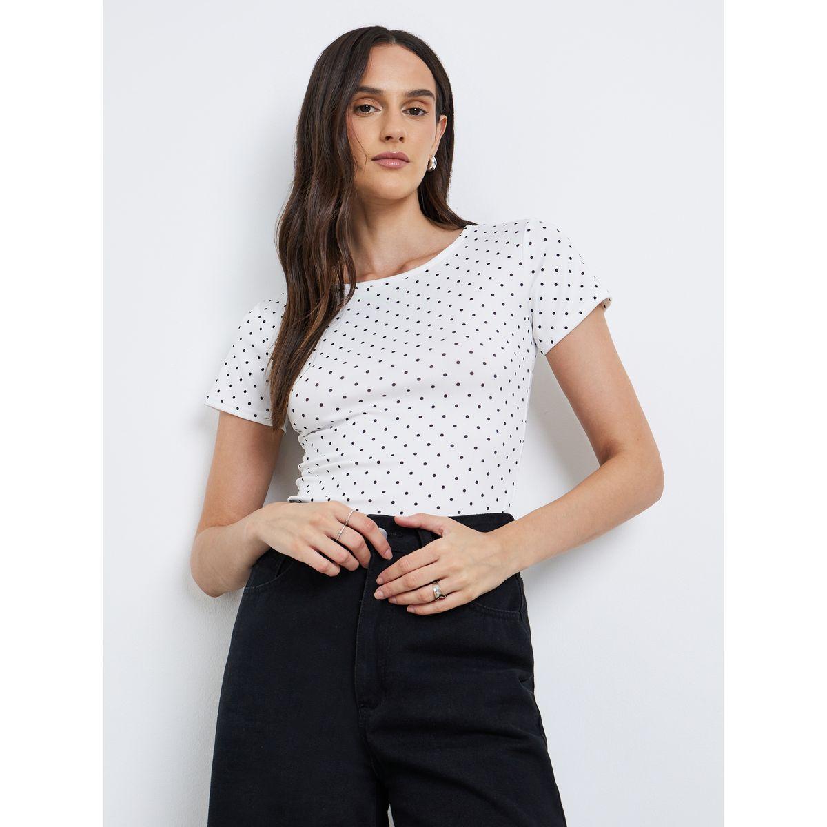 Styli Polka Dot Print Short Sleeve T-Shirt-women-clothing-tshirts-image-1