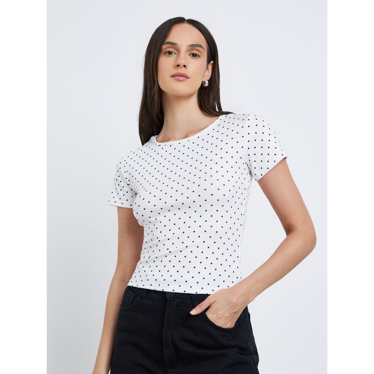 Styli Polka Dot Print Short Sleeve T-Shirt-women-clothing-tshirts-image-3
