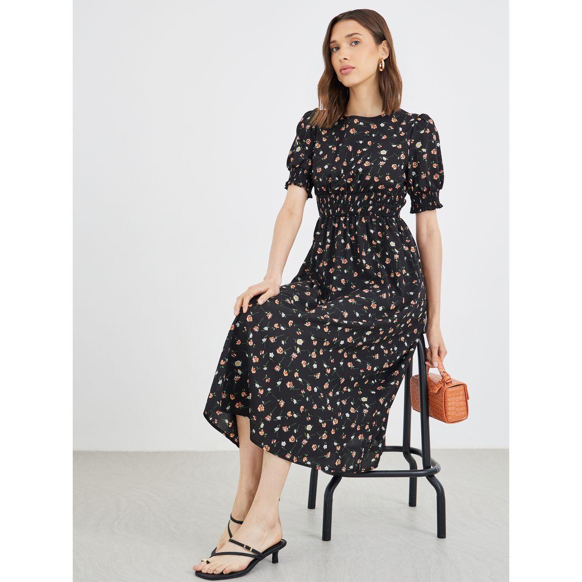 فستان ميدي بطبعة زهور مع حافة واسعة-women-clothing-dresses-image-1