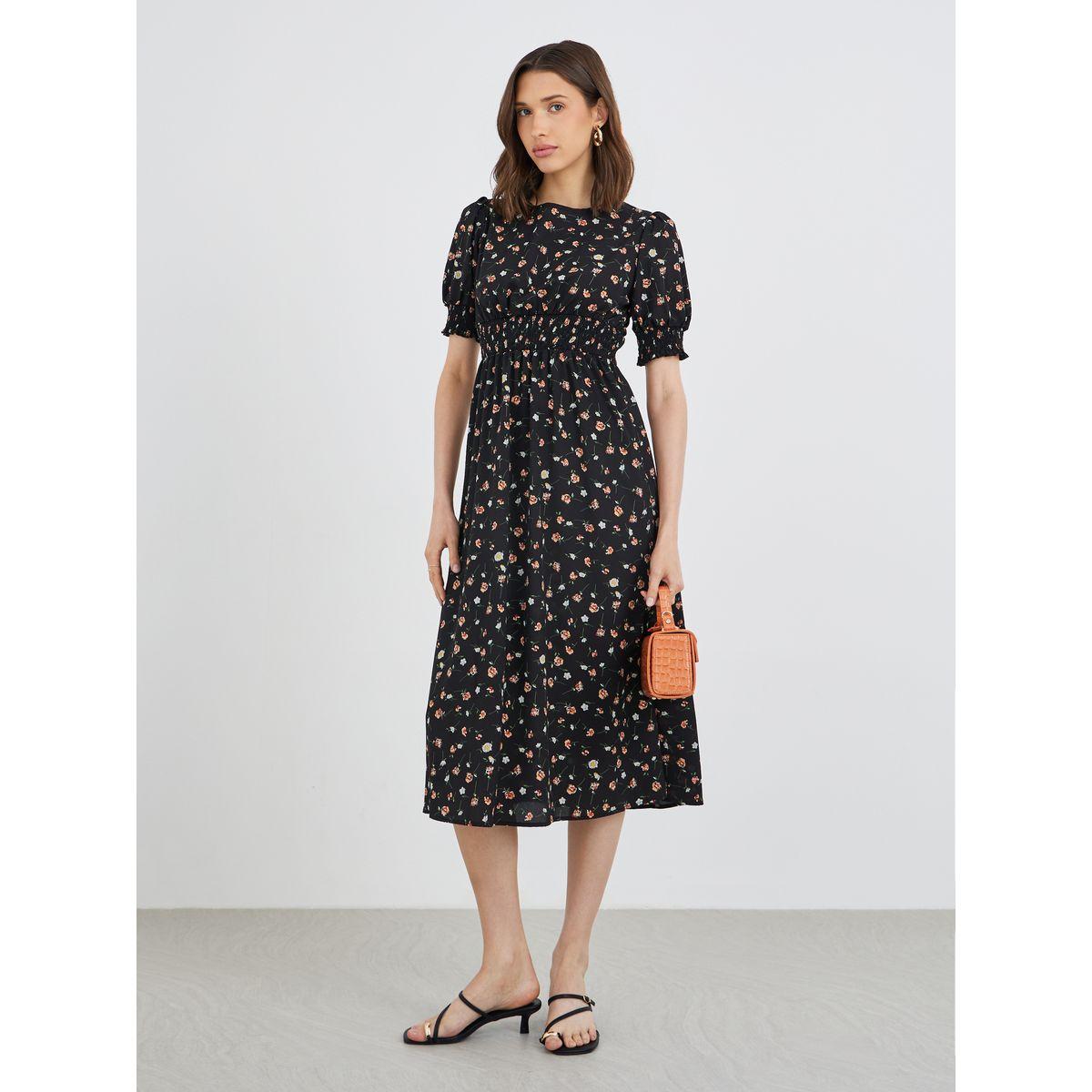فستان ميدي بطبعة زهور مع حافة واسعة-women-clothing-dresses-image-2