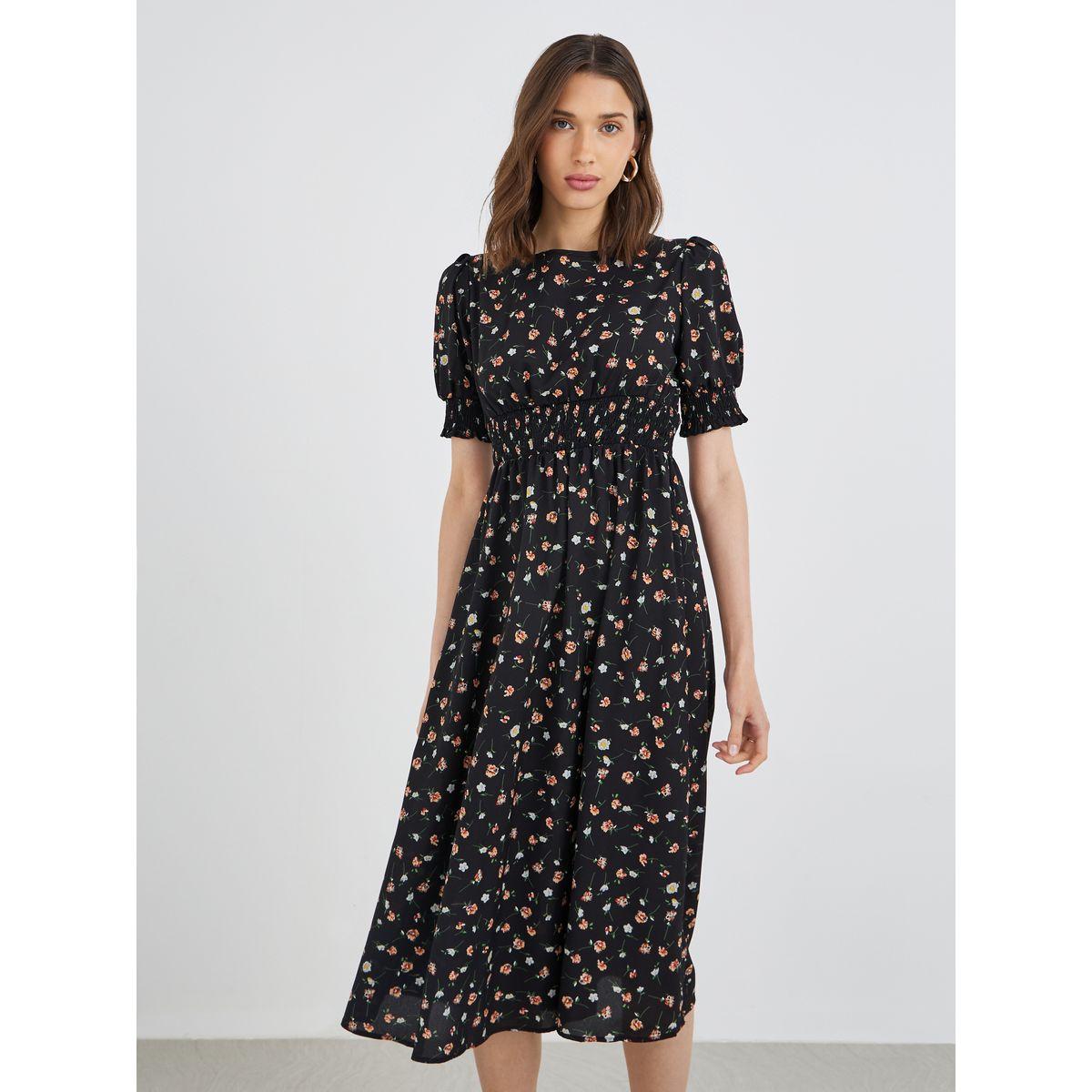 فستان ميدي بطبعة زهور مع حافة واسعة-women-clothing-dresses-image-3