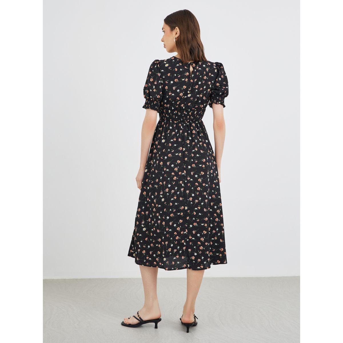 فستان ميدي بطبعة زهور مع حافة واسعة-women-clothing-dresses-image-5