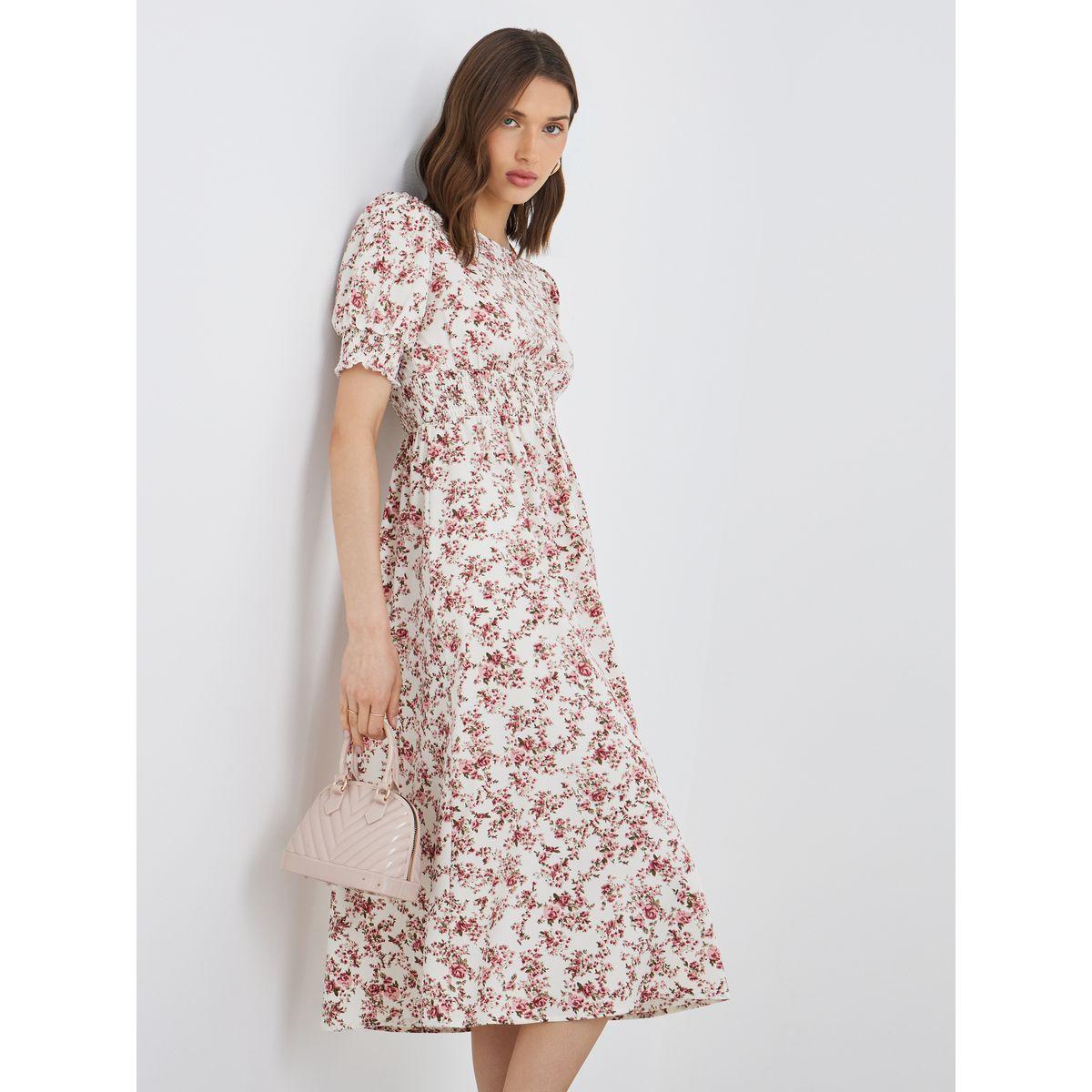 فستان ميدي بطبعة زهور مع حافة واسعة-women-clothing-dresses-image-1