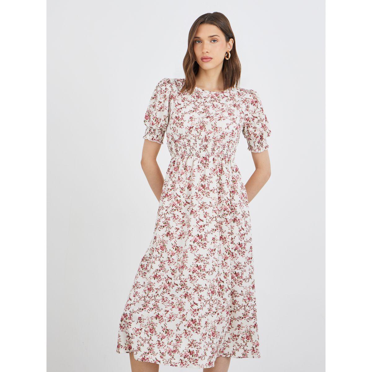 فستان ميدي بطبعة زهور مع حافة واسعة-women-clothing-dresses-image-3
