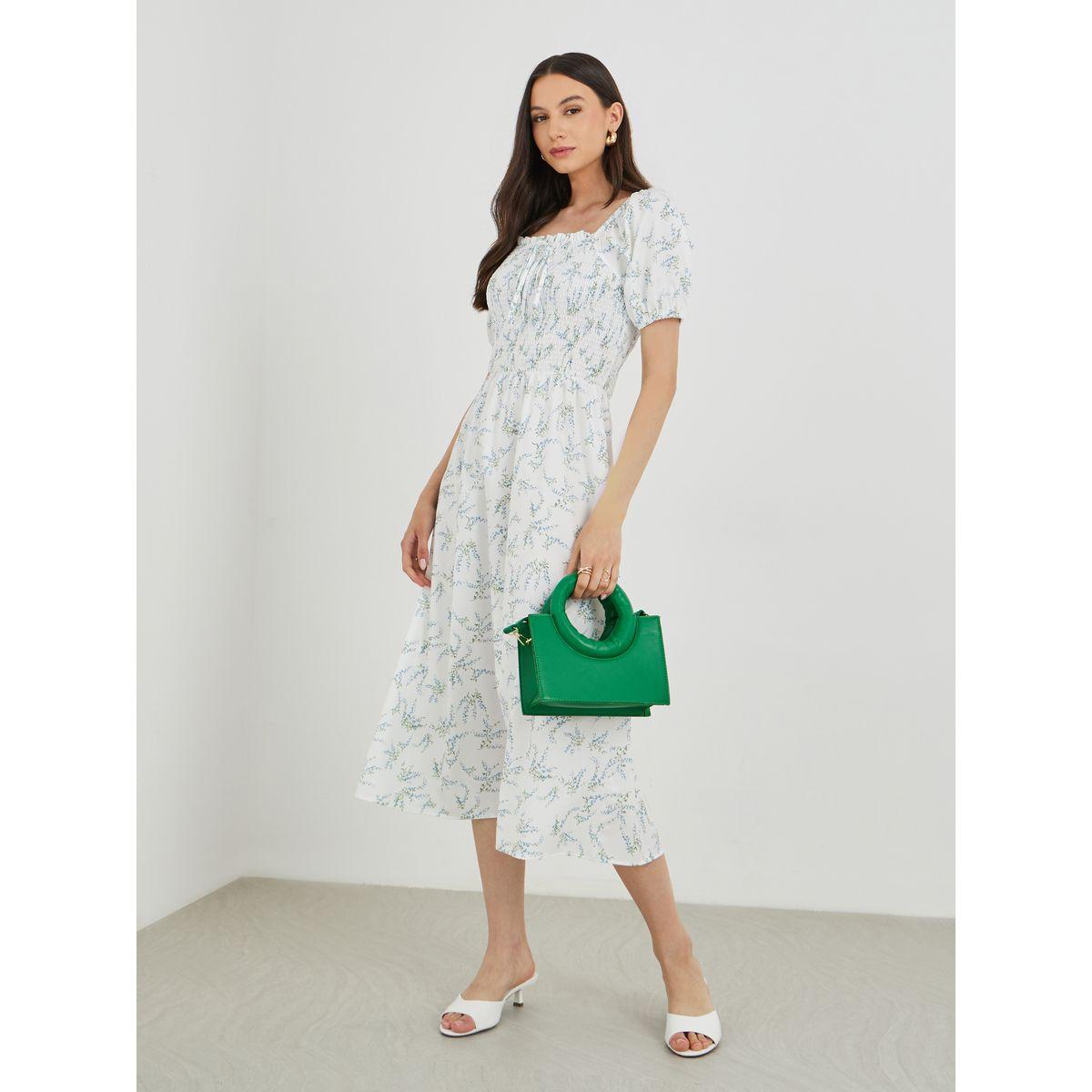 فستان ميدي بطبعة زهور وأكمام منفوخة-women-clothing-dresses-image-2