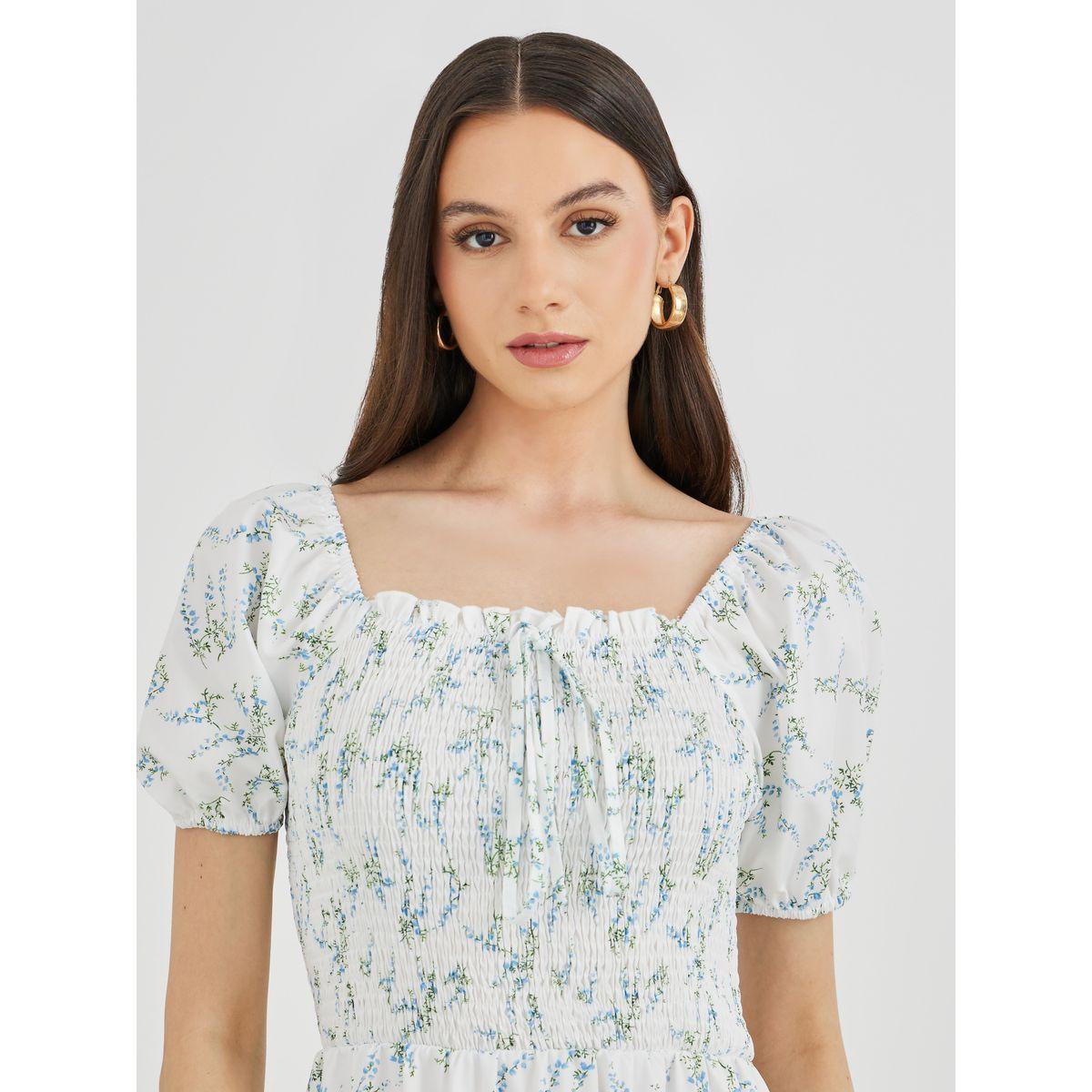 فستان ميدي بطبعة زهور وأكمام منفوخة-women-clothing-dresses-image-4