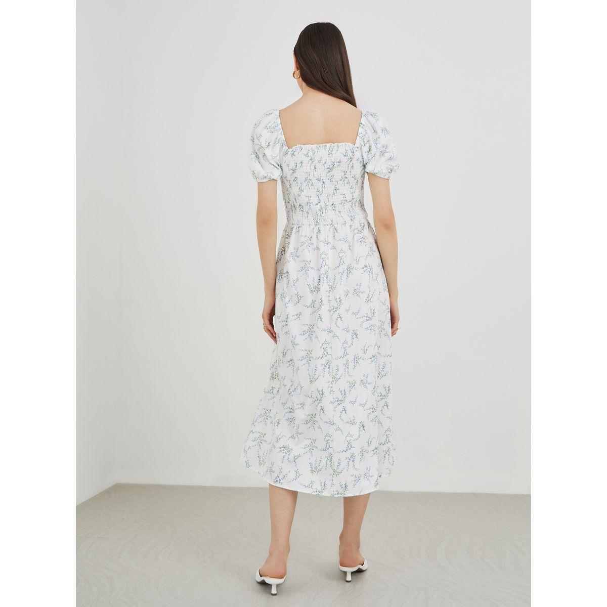 فستان ميدي بطبعة زهور وأكمام منفوخة-women-clothing-dresses-image-5