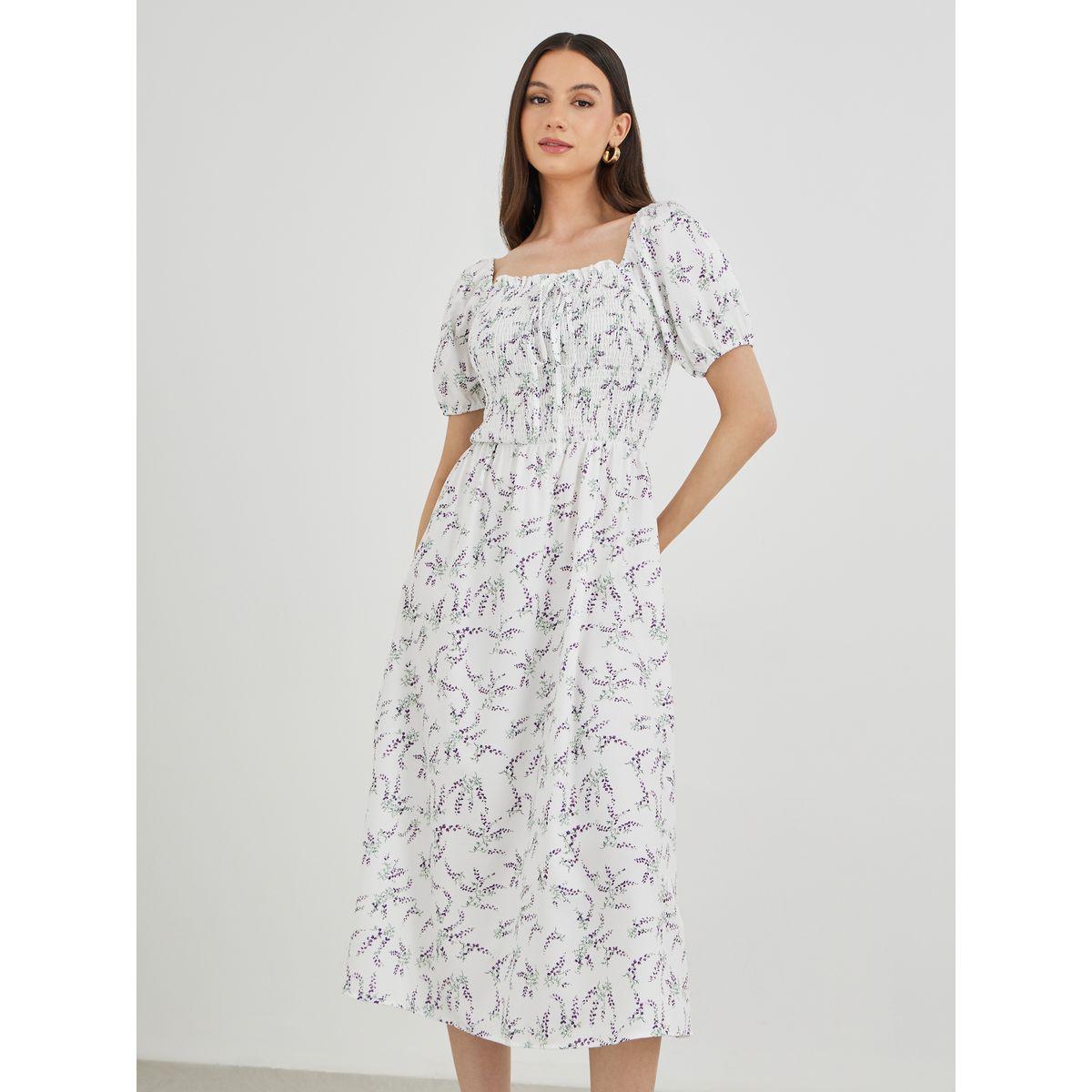 Styli Floral Print Puff Sleeve Smocked Midi Dress-women-clothing-dresses-image-3
