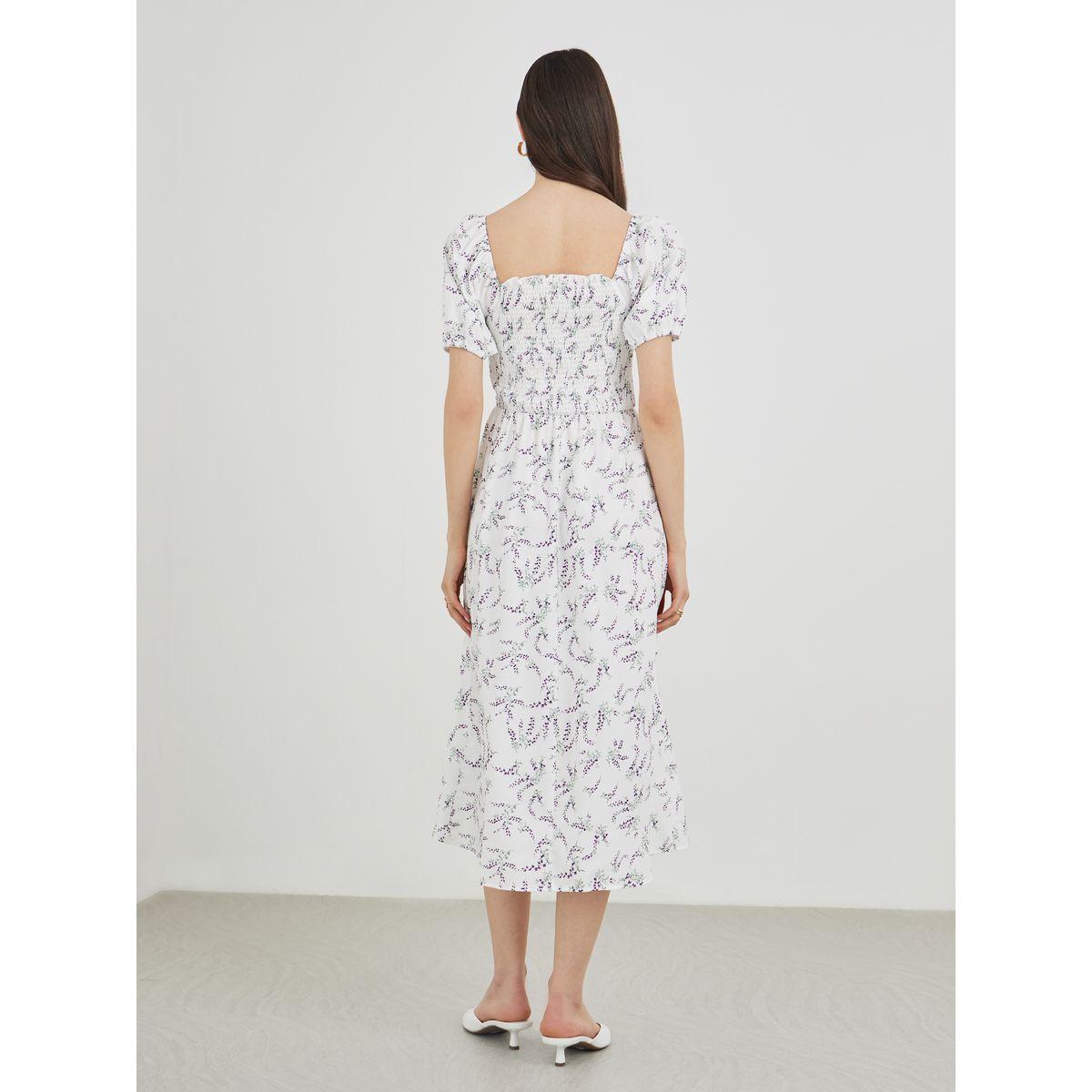 فستان ميدي بطبعة زهور وأكمام منفوخة-women-clothing-dresses-image-5