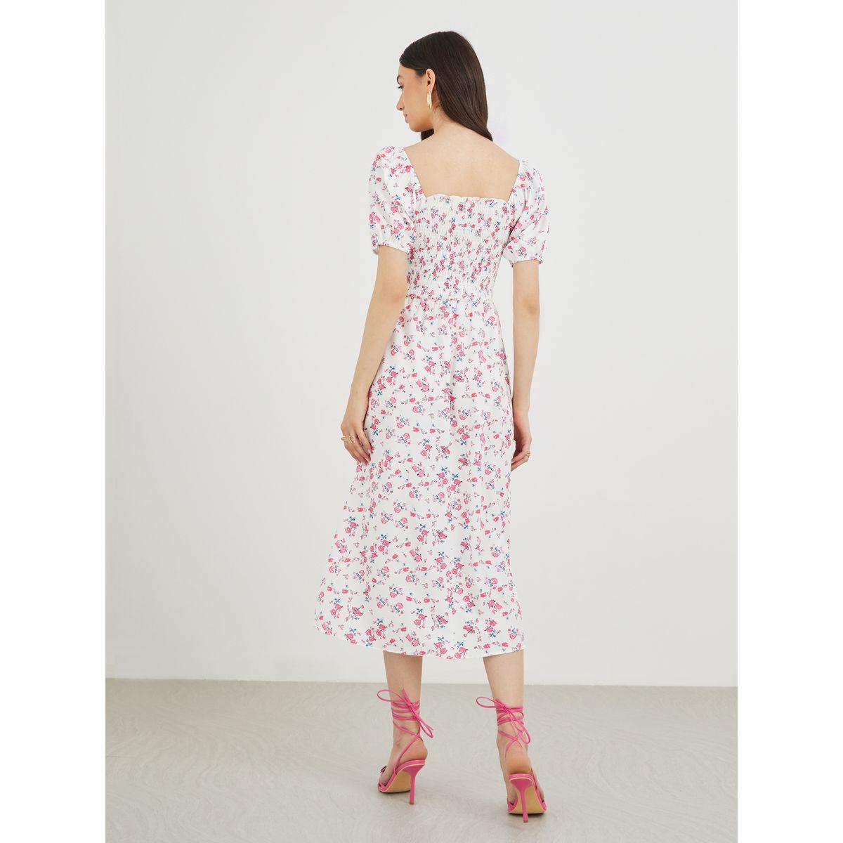 فستان ميدي بطبعة زهور وأكمام منفوخة-women-clothing-dresses-image-5
