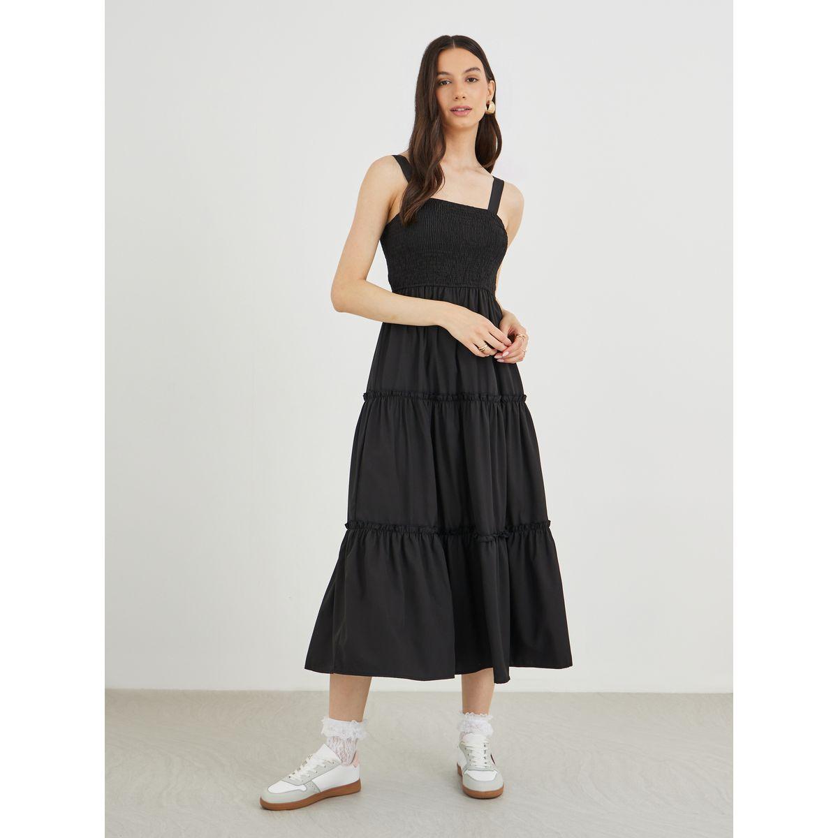Styli Solid Smocking Detail A-Line Strappy Midi Dress-women-clothing-dresses-image-2