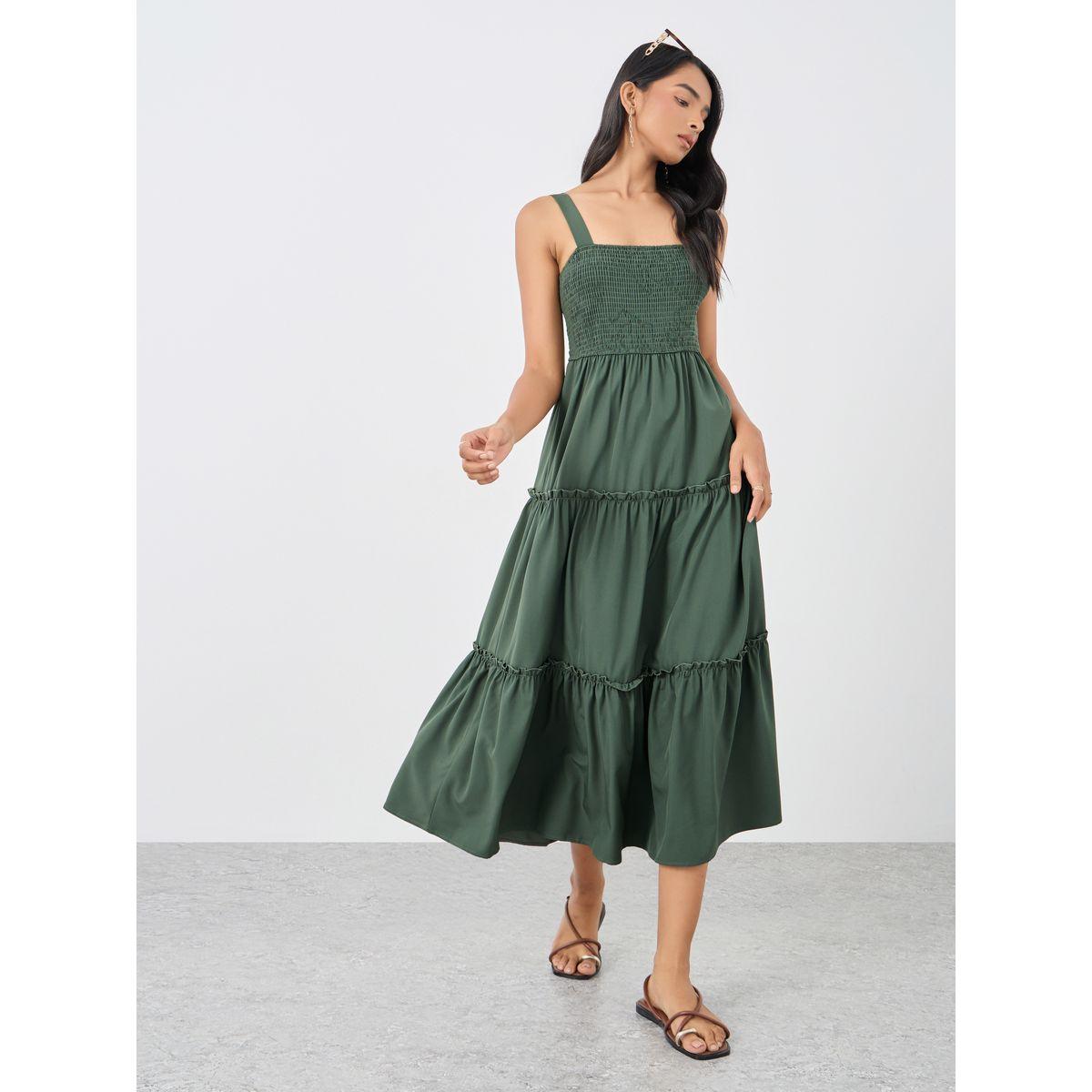 Styli Solid Smocking Detail A-Line Strappy Midi Dress-women-clothing-dresses-image-2