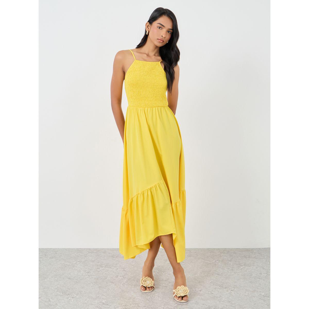 فستان ميدي سادة بحافة واسعة وكشكش-women-clothing-dresses-image-2