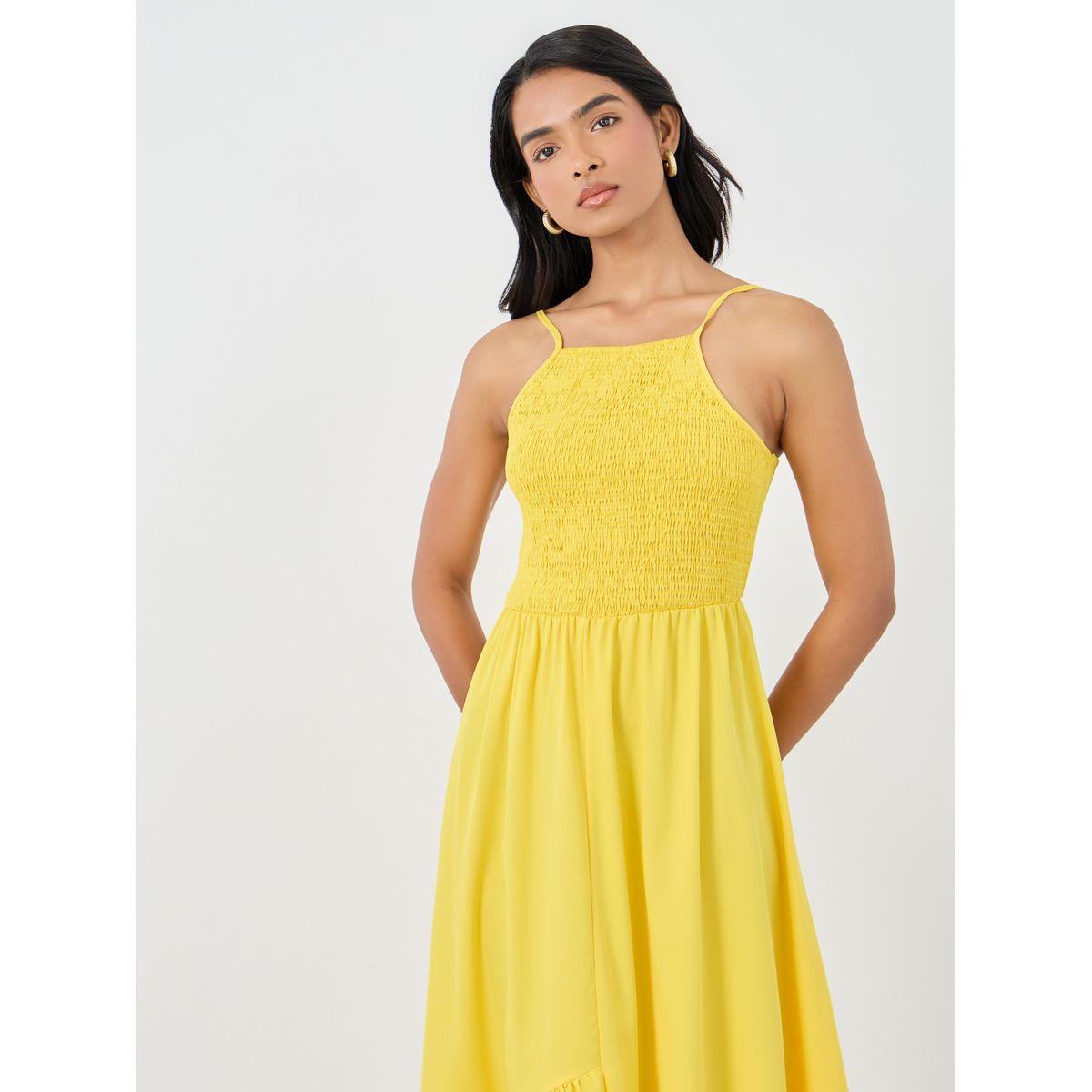 Styli Solid Smocking Detail Ruffle Hem A-Line Midi Dress-women-clothing-dresses-image-3