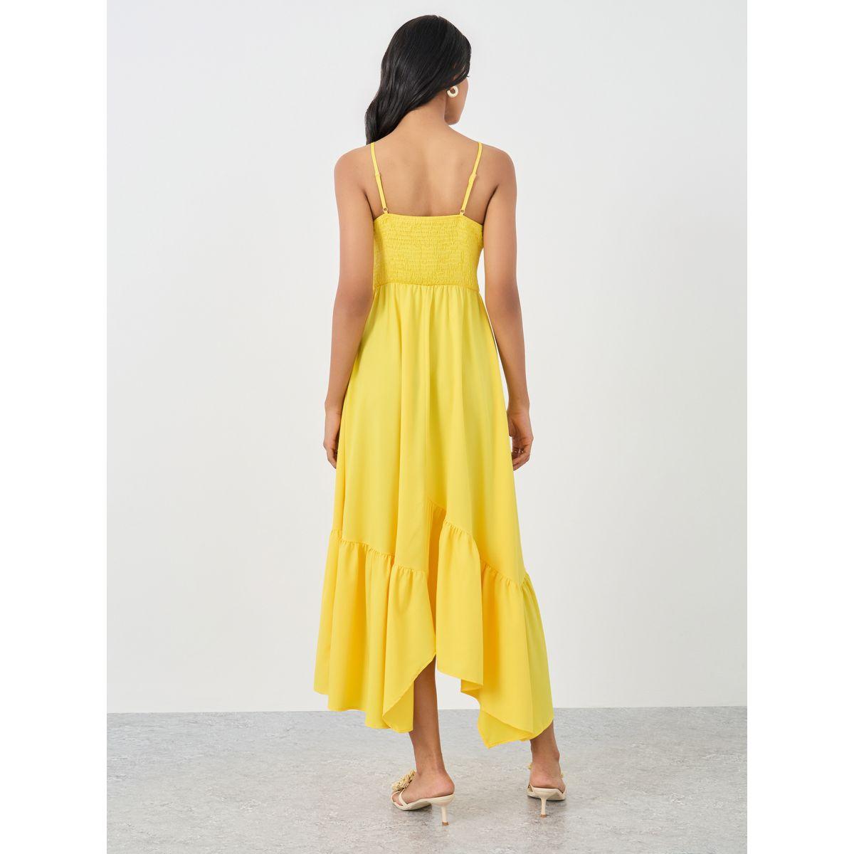 Styli Solid Smocking Detail Ruffle Hem A-Line Midi Dress-women-clothing-dresses-image-5
