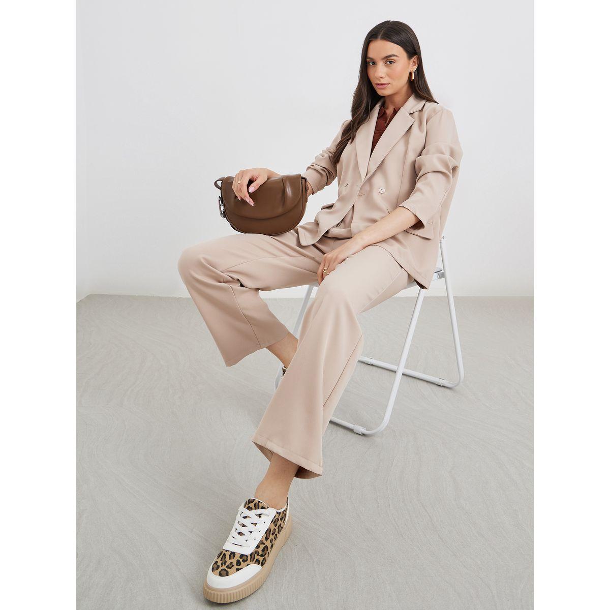طقم منسق من بنطال وبليزر سادة-women-clothing-coordsets-image-1