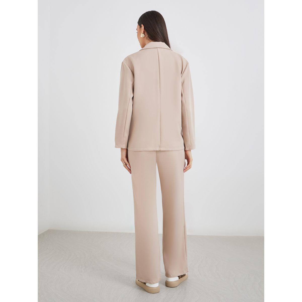 طقم منسق من بنطال وبليزر سادة-women-clothing-coordsets-image-6