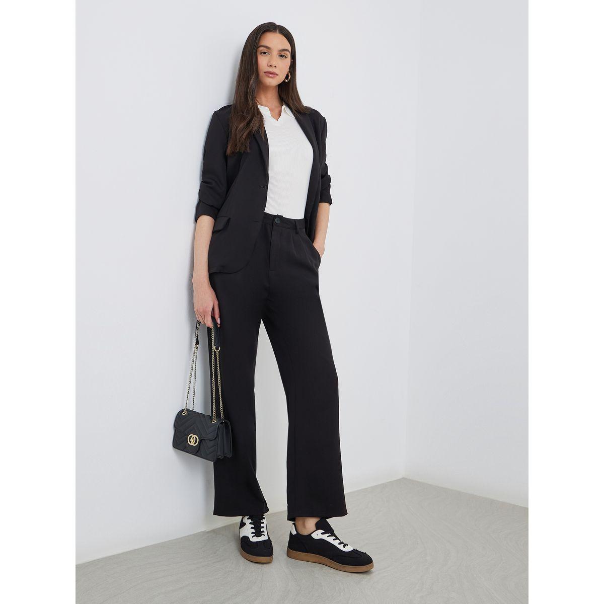 Styli Women Black Solid Casual Blazer and Pants Co-Ods-women-clothing-coordsets-image-1