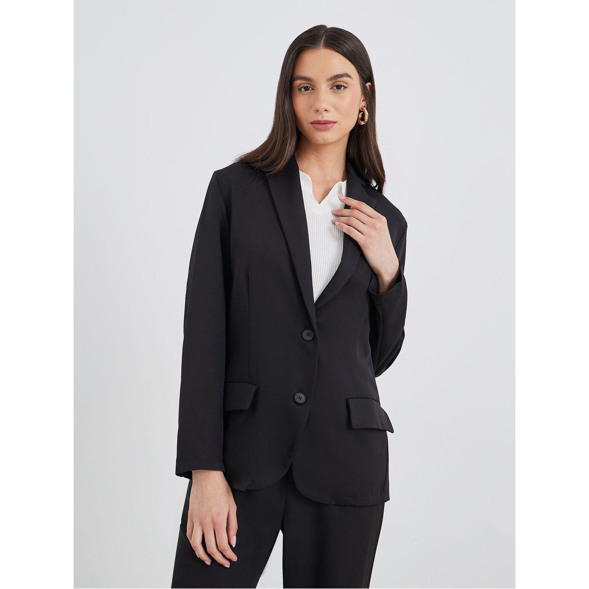 Styli Women Black Solid Casual Blazer and Pants Co-Ods-women-clothing-coordsets-image-2