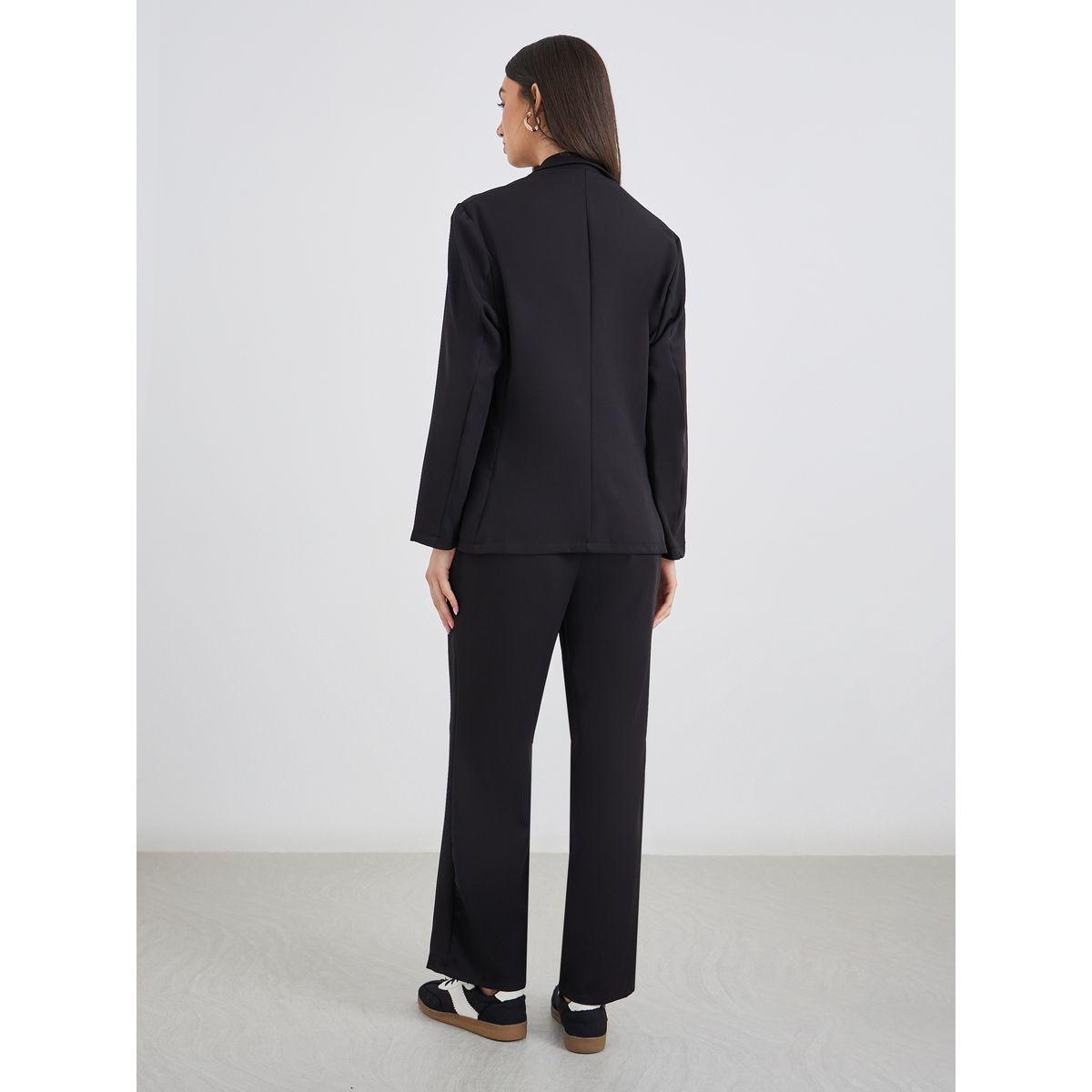 Styli Women Black Solid Casual Blazer and Pants Co-Ods-women-clothing-coordsets-image-5