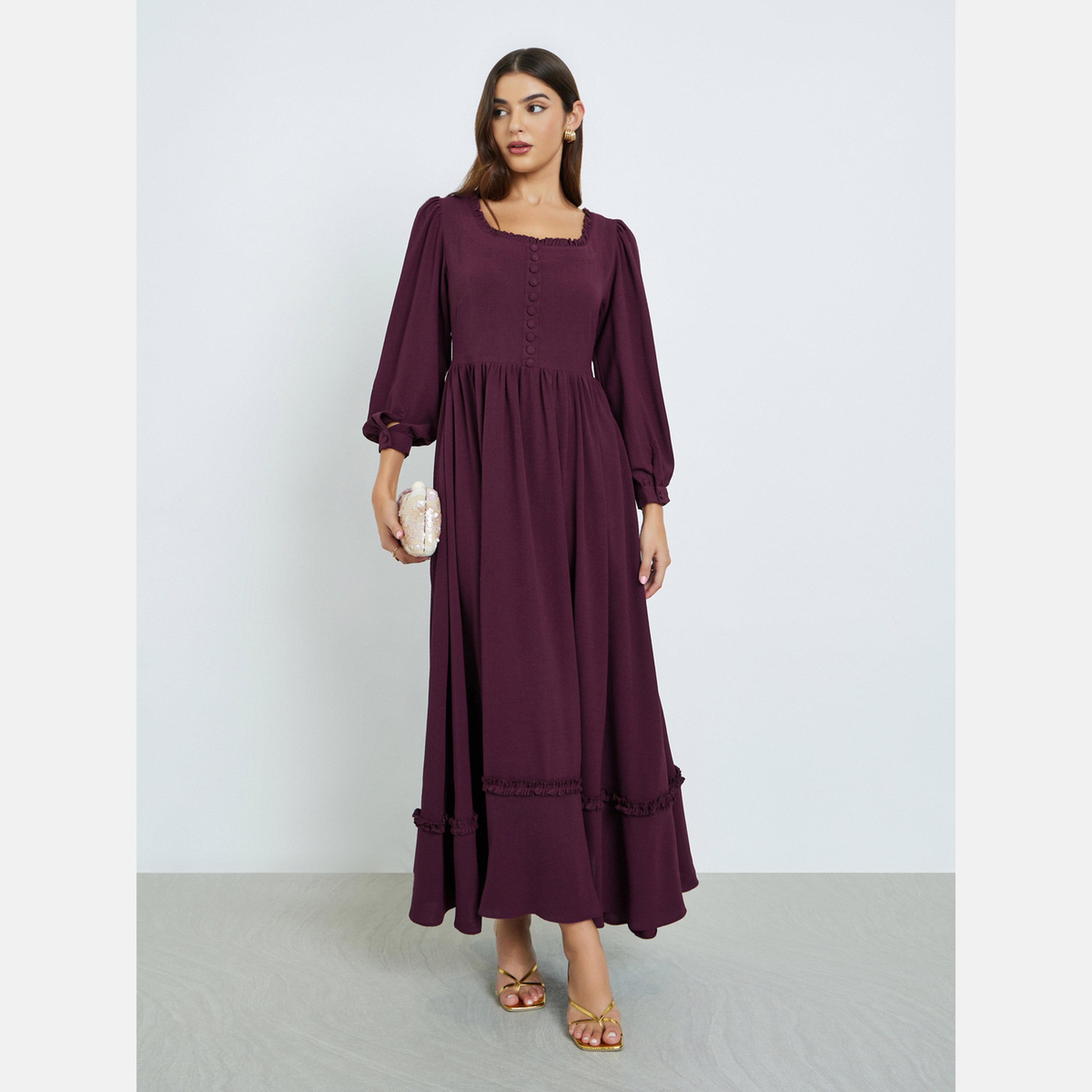 ماكسيم كرييشن - فستان ماكسي برقبة مربعة وأكمام طويلة-women-clothing-dresses-image-1