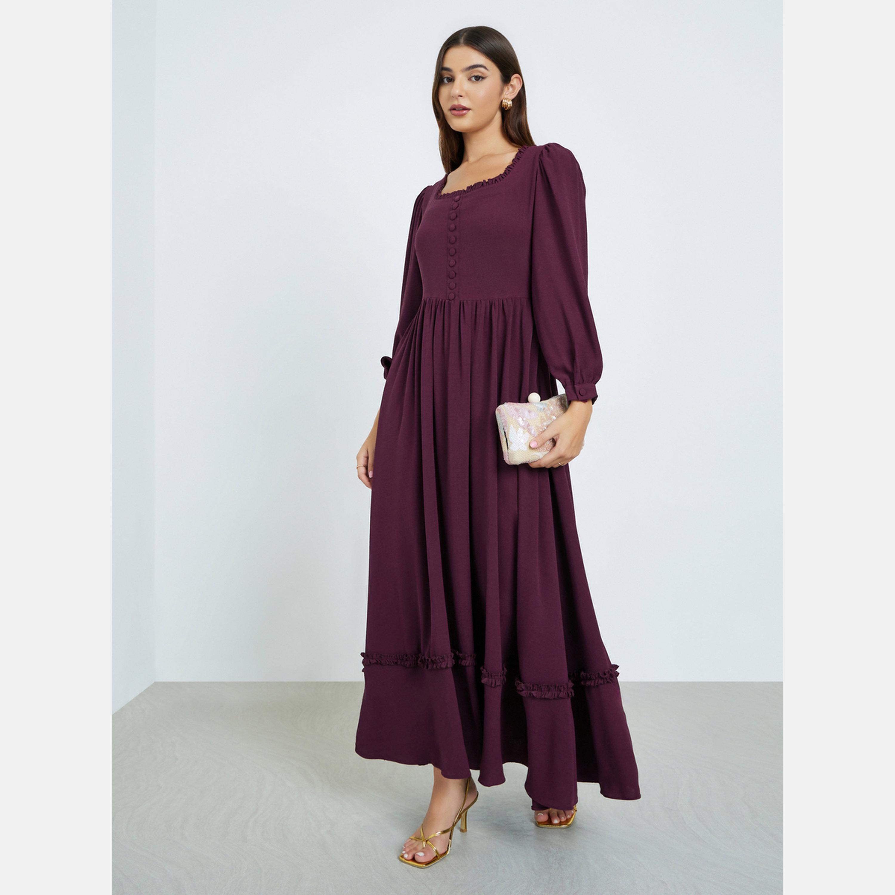 Maxim Creation Square Neck Maxi Dress with Long Sleeves-women-clothing-dresses-image-2