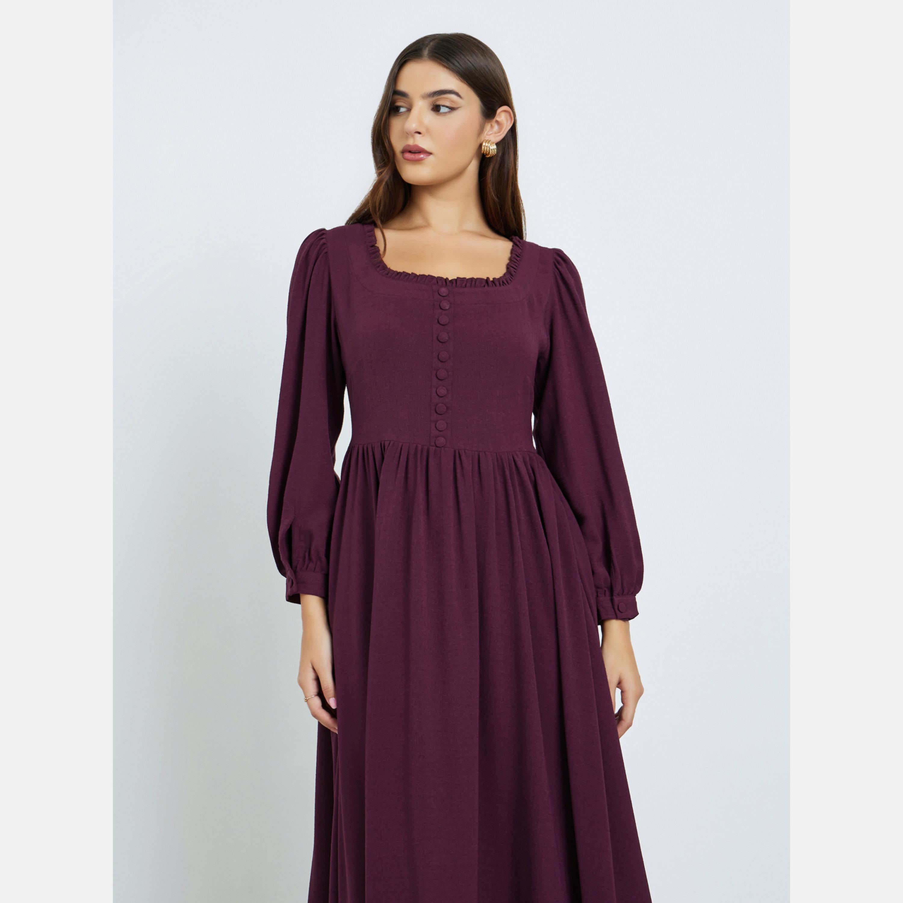 ماكسيم كرييشن - فستان ماكسي برقبة مربعة وأكمام طويلة-women-clothing-dresses-image-3