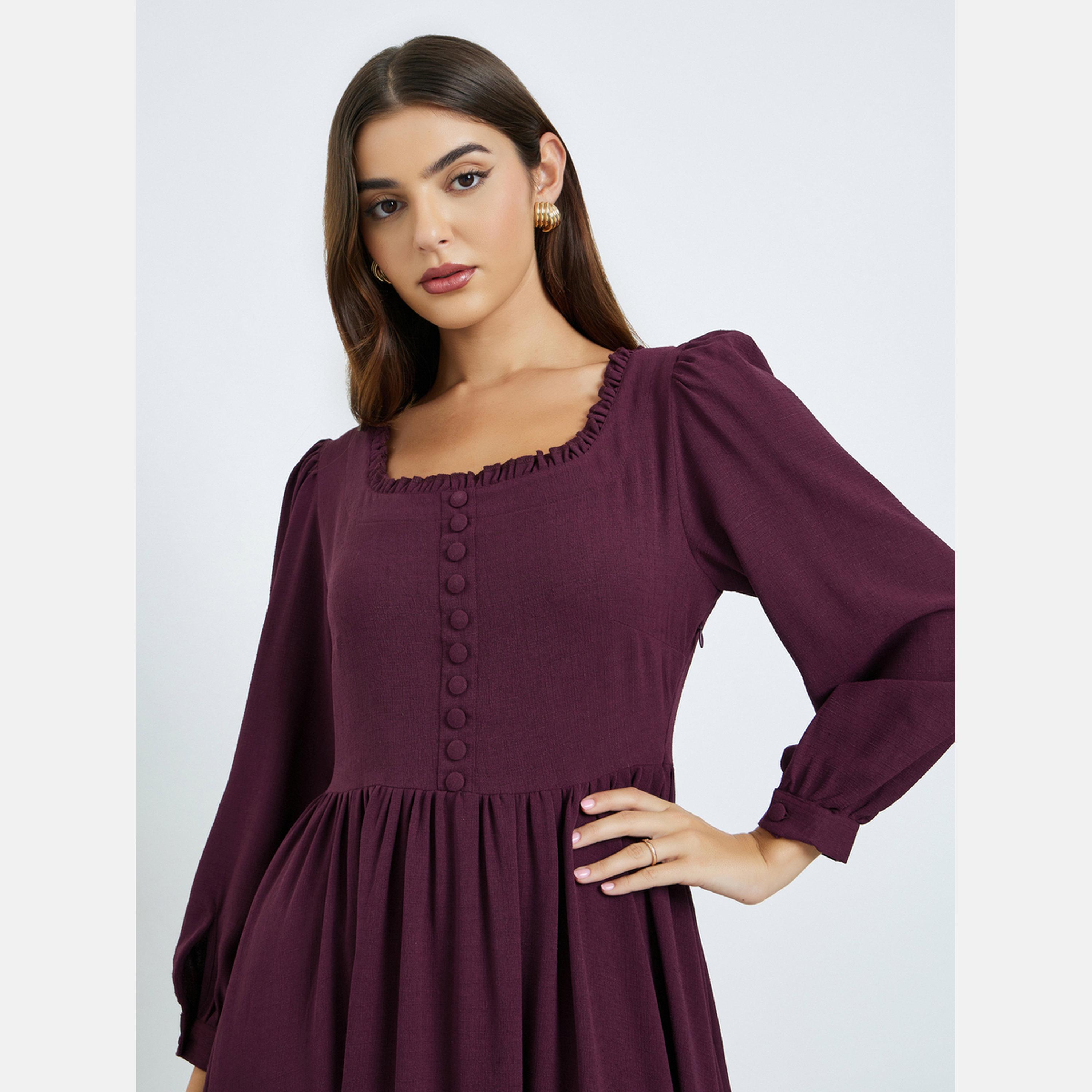 ماكسيم كرييشن - فستان ماكسي برقبة مربعة وأكمام طويلة-women-clothing-dresses-image-4