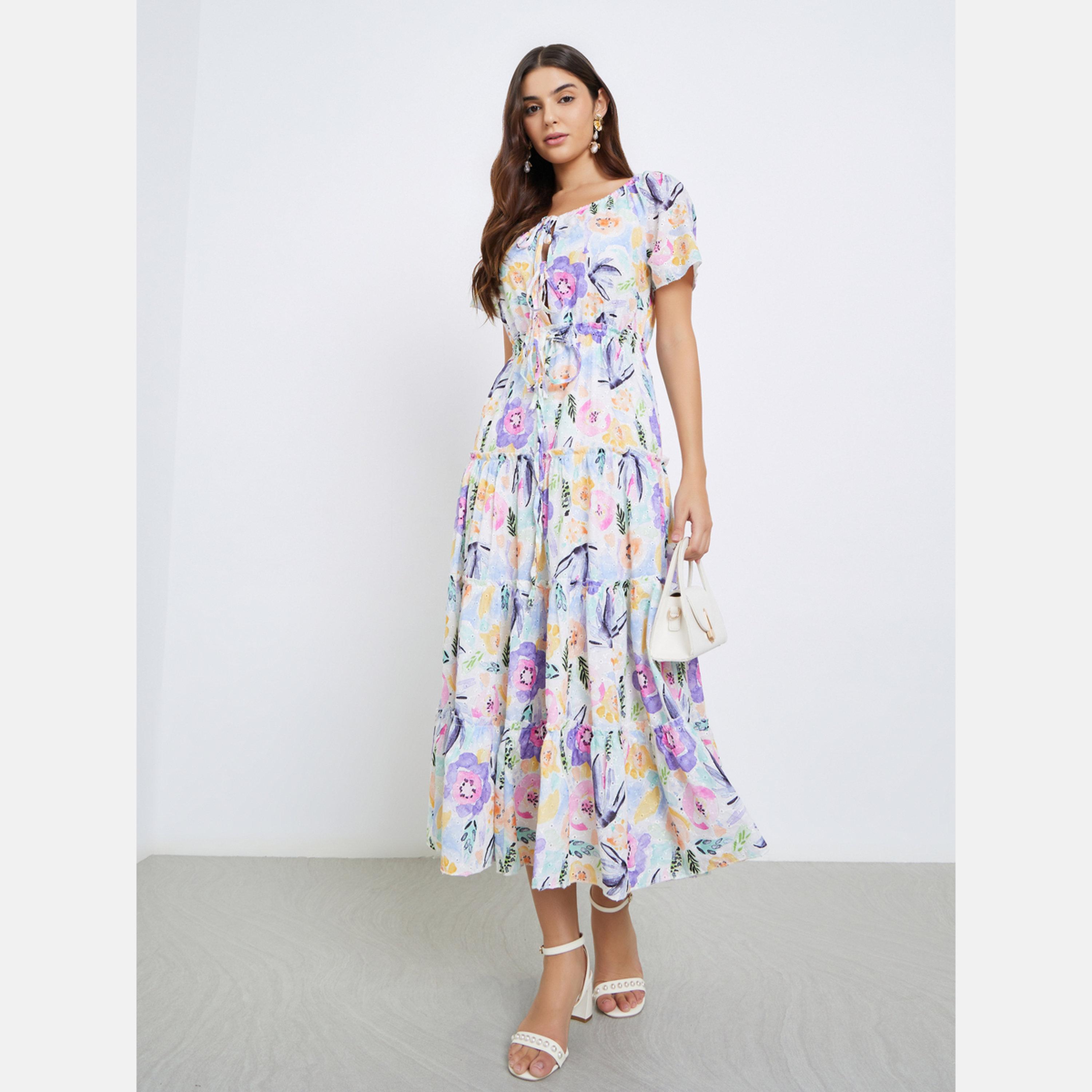 ماكسيم كرييشن - فستان متوسط الطول بطبعة زهور للنساء-women-clothing-dresses-image-1