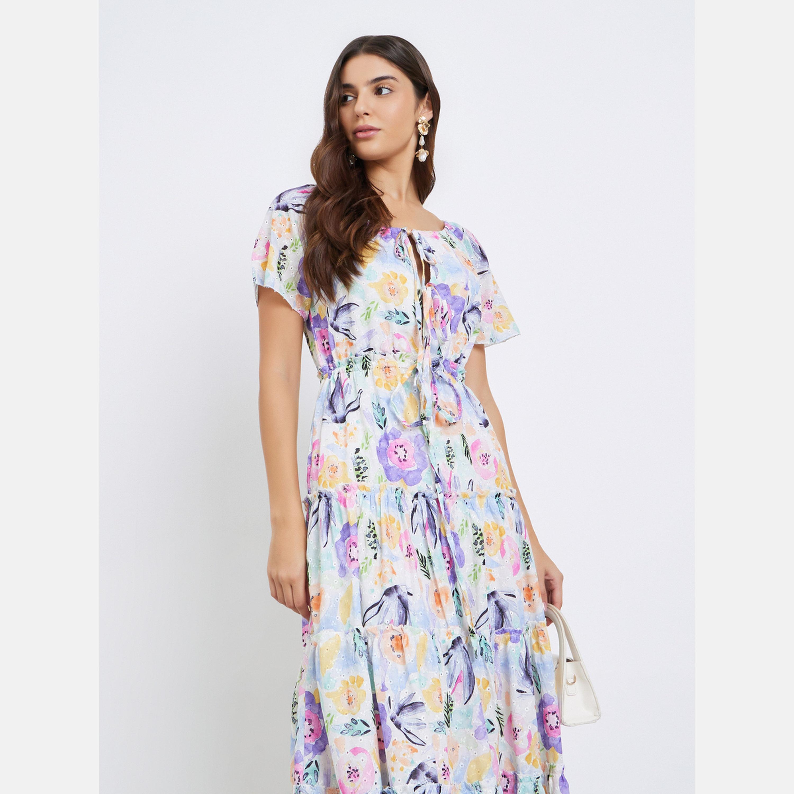 ماكسيم كرييشن - فستان متوسط الطول بطبعة زهور للنساء-women-clothing-dresses-image-3