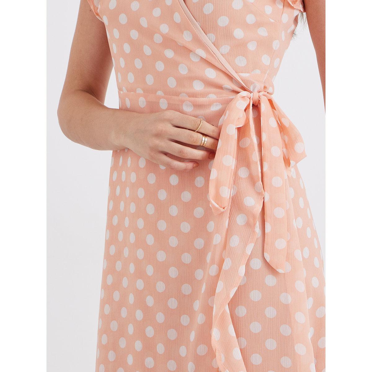 Maxim Creation Peach Polka Dot Wrap Maxi Dress-women-clothing-dresses-image-4