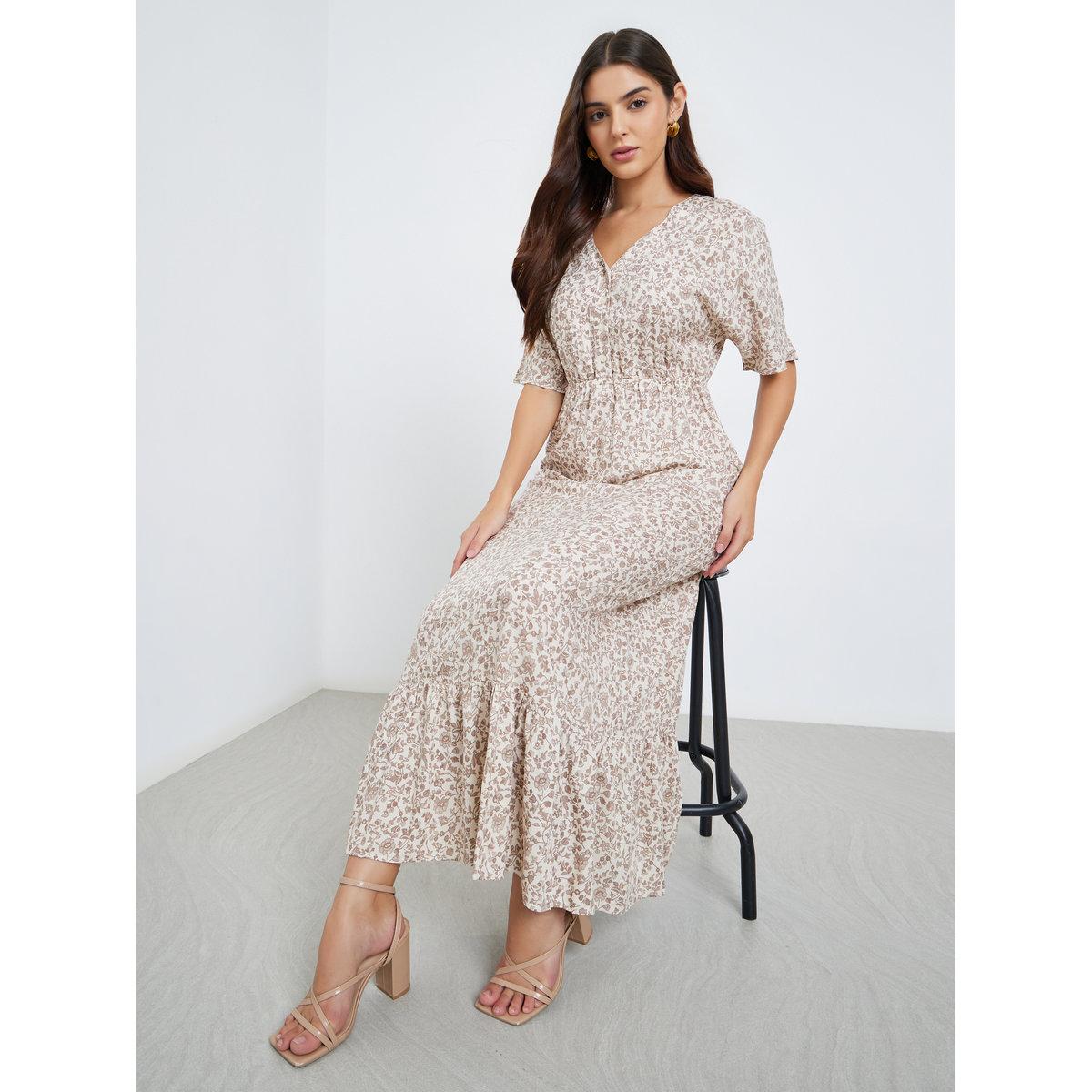 Maxim Creation All Over Print V Neck Maxi Dress-women-clothing-dresses-image-1