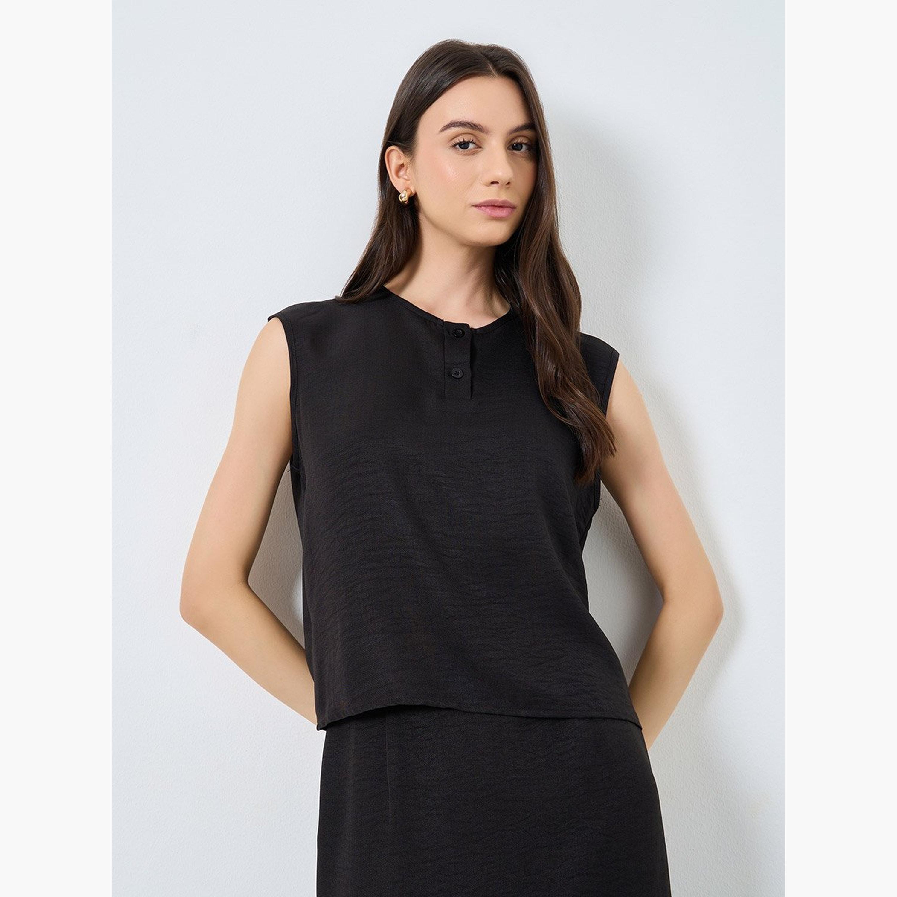 Take Two Solid Sleeveless Buttoned Top and Skirts Set-women-clothing-coordsets-image-2
