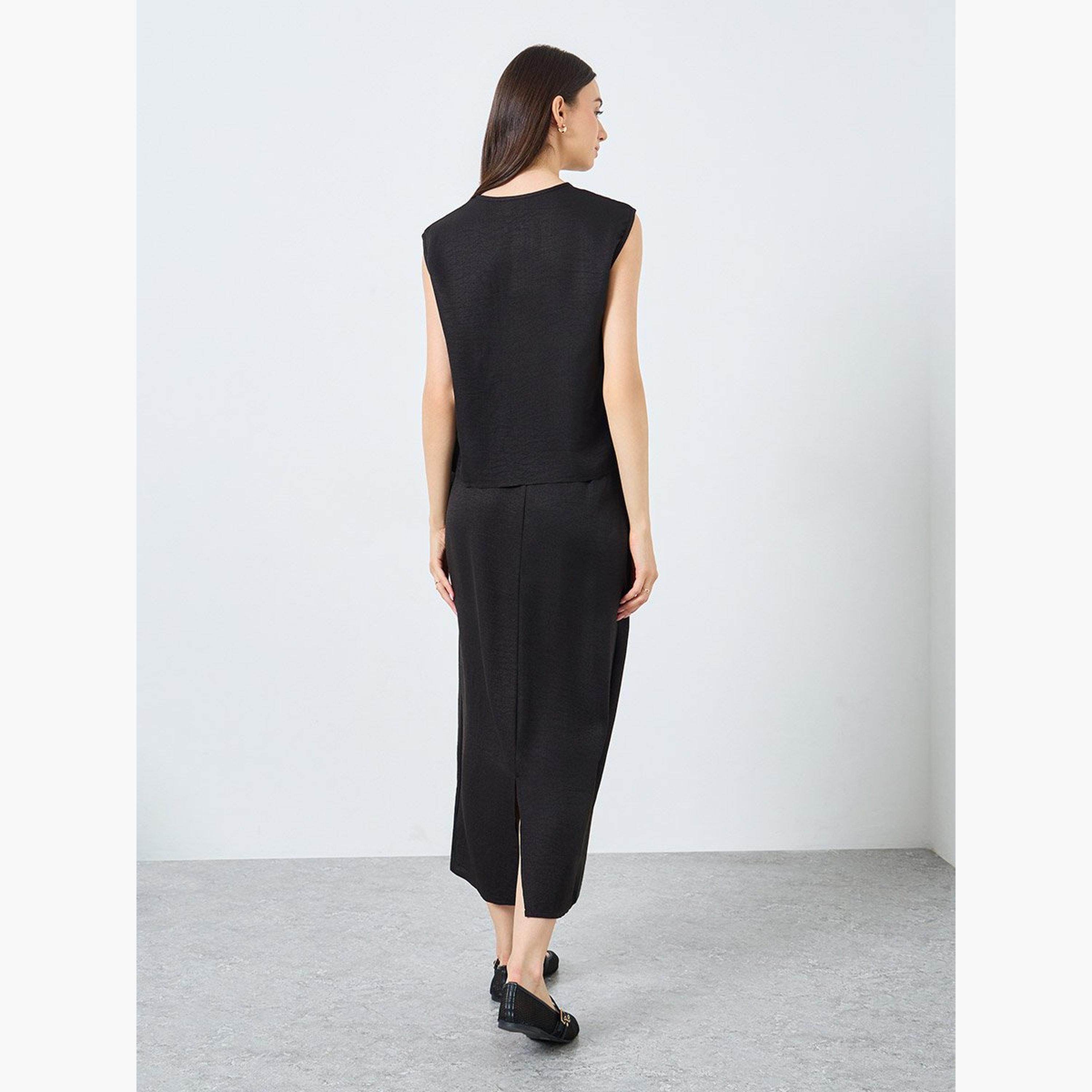 Take Two Solid Sleeveless Buttoned Top and Skirts Set-women-clothing-coordsets-image-4