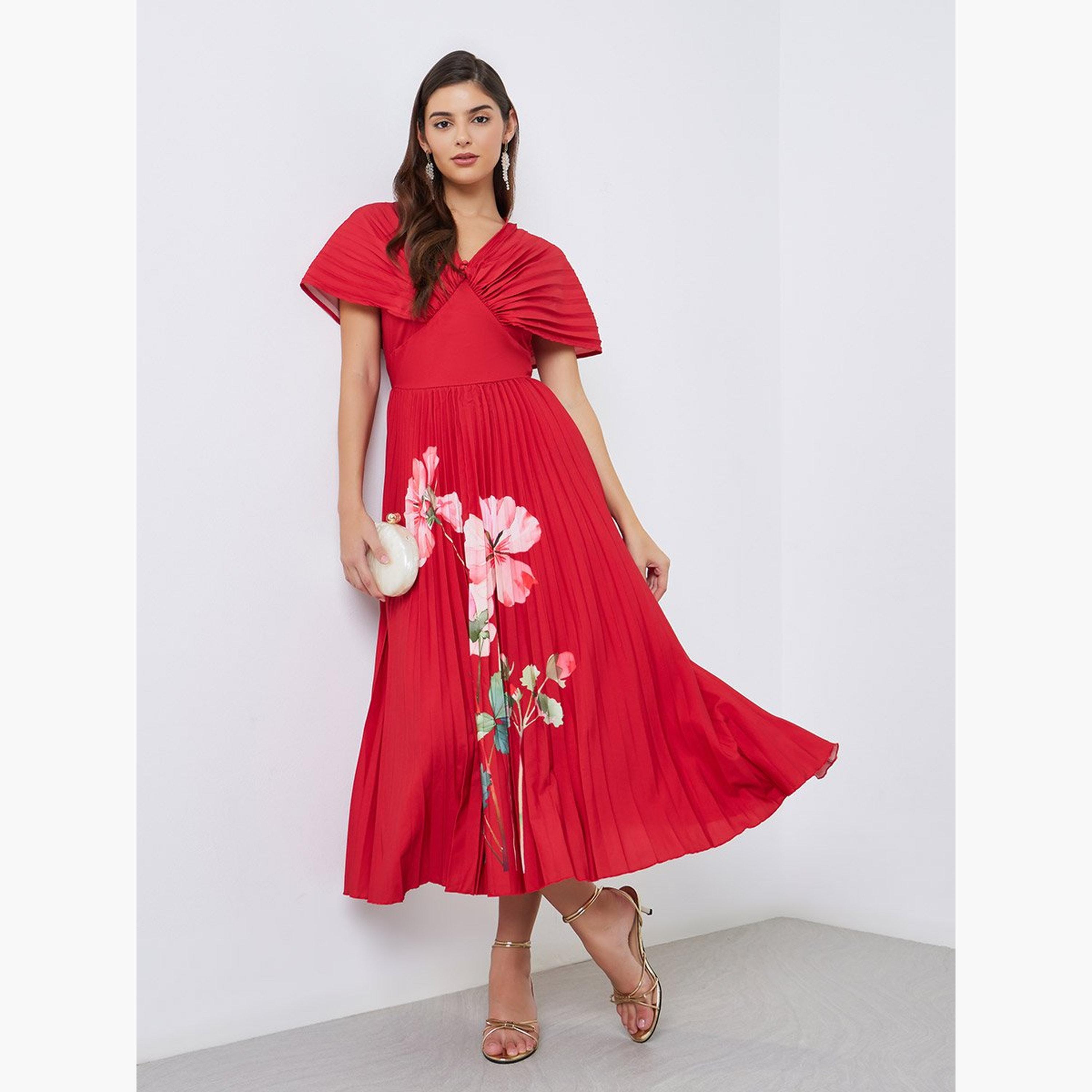 ستايلي - فستان أحمر مزهر متوسط ​​الطول-women-clothing-dresses-image-1
