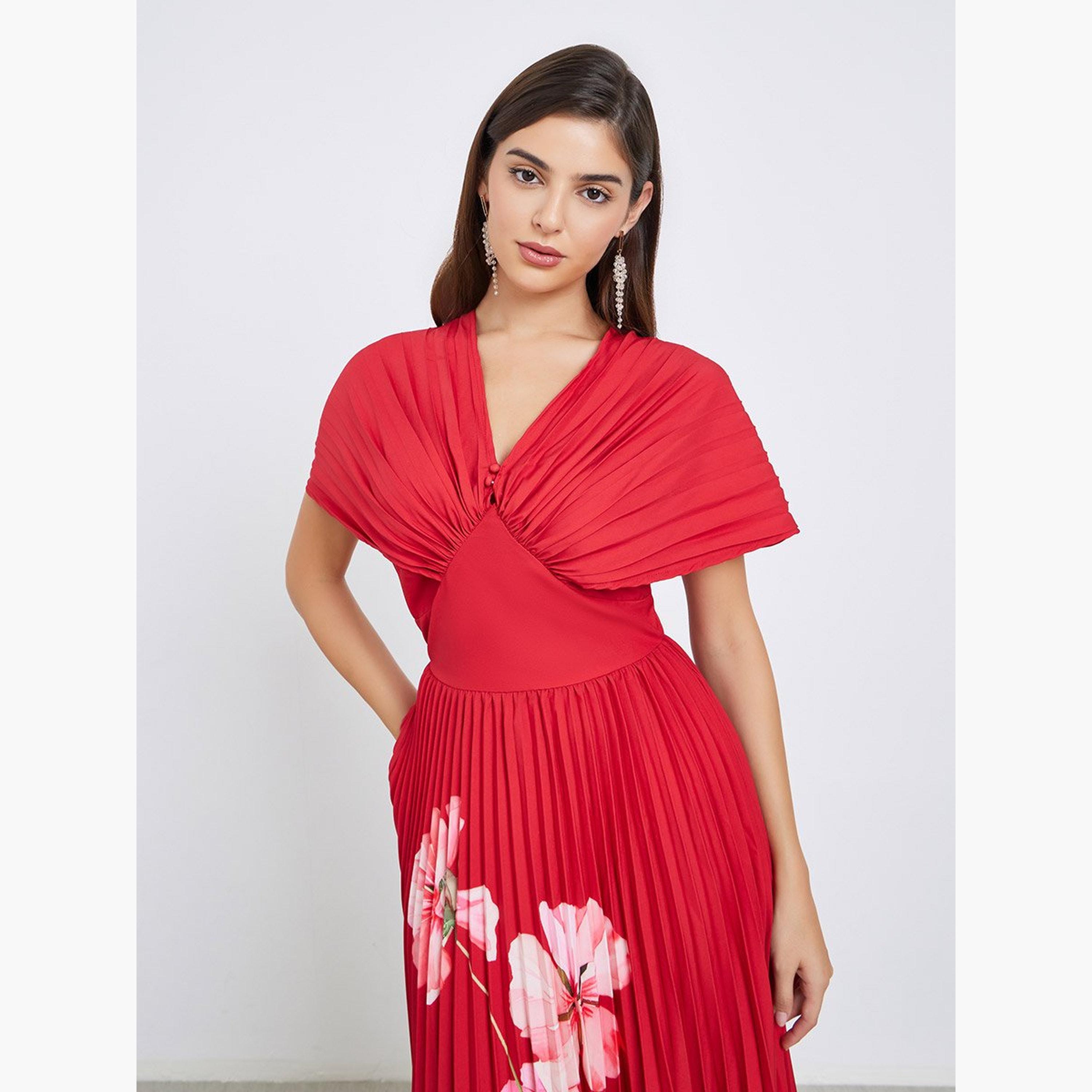 ستايلي - فستان أحمر مزهر متوسط ​​الطول-women-clothing-dresses-image-3