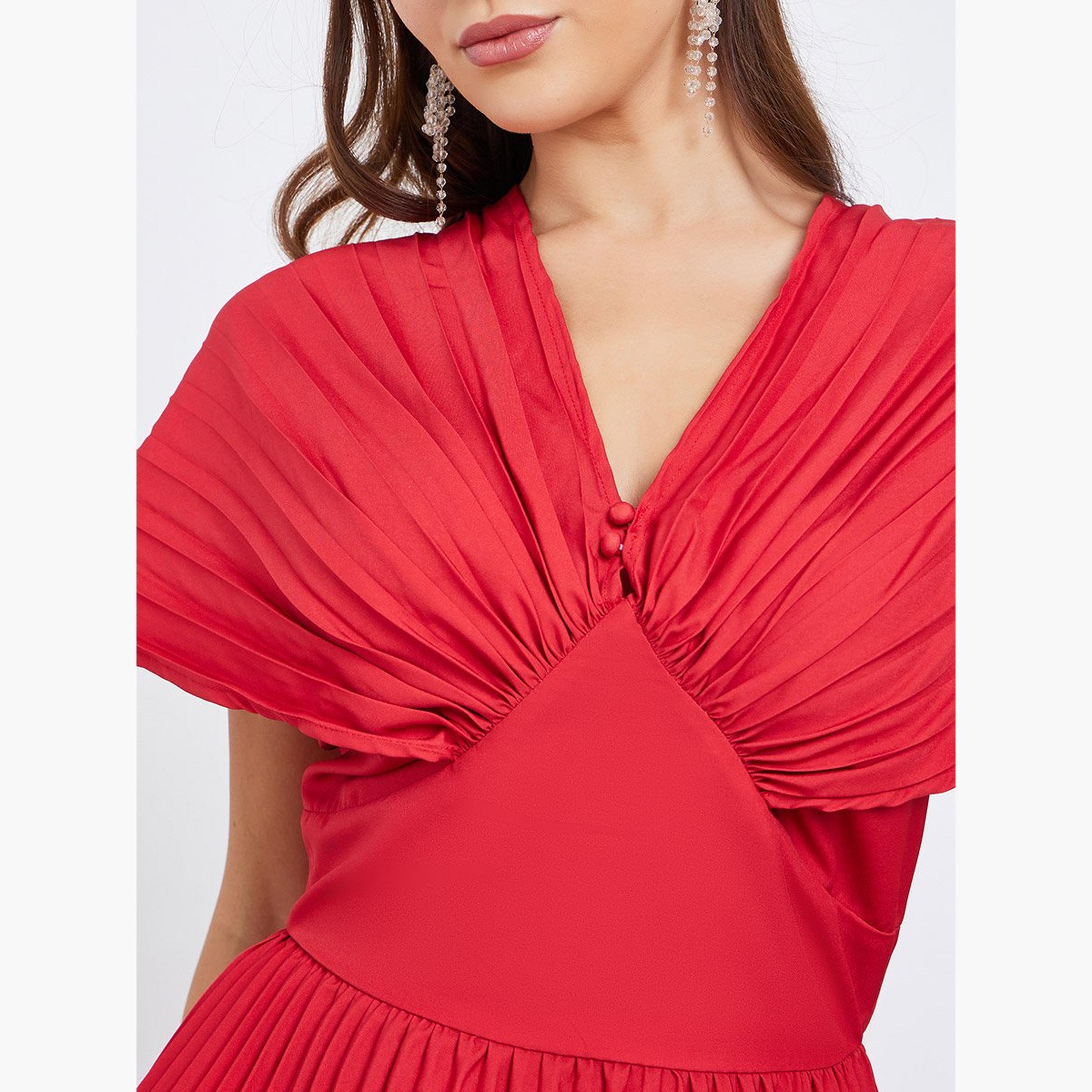 Styli Red Floral Pleated Midi Dress-women-clothing-dresses-image-4