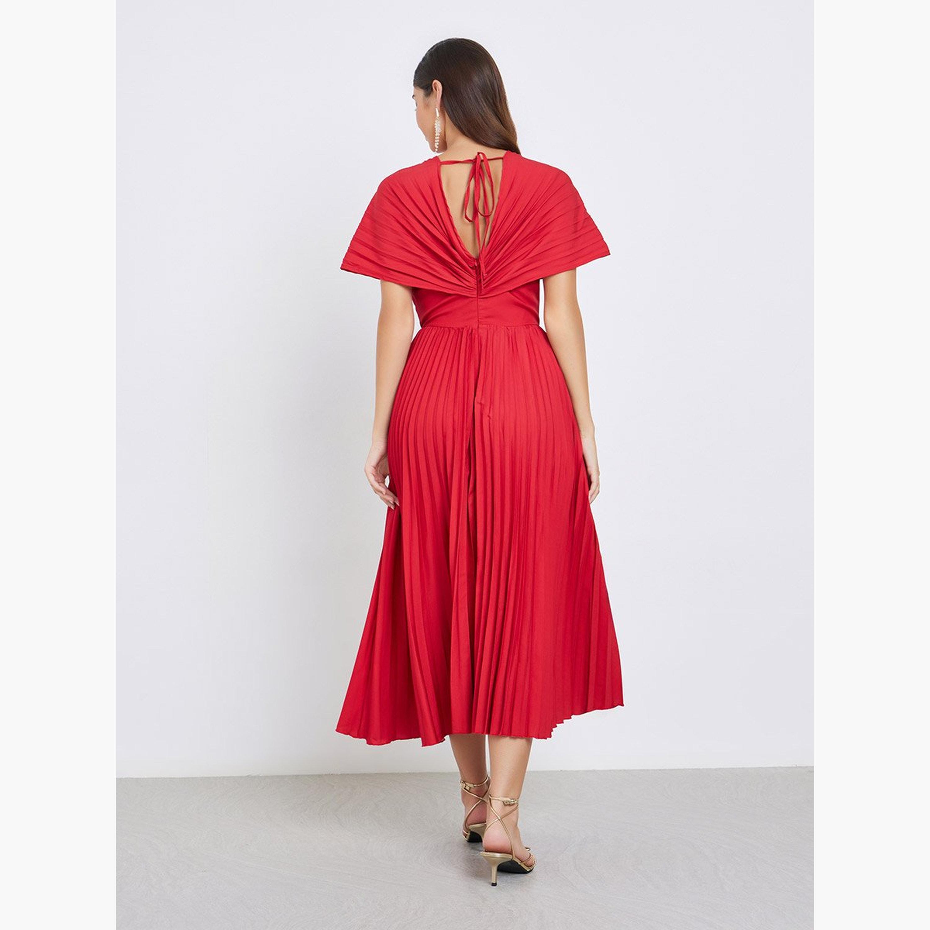 Styli Red Floral Pleated Midi Dress-women-clothing-dresses-image-5