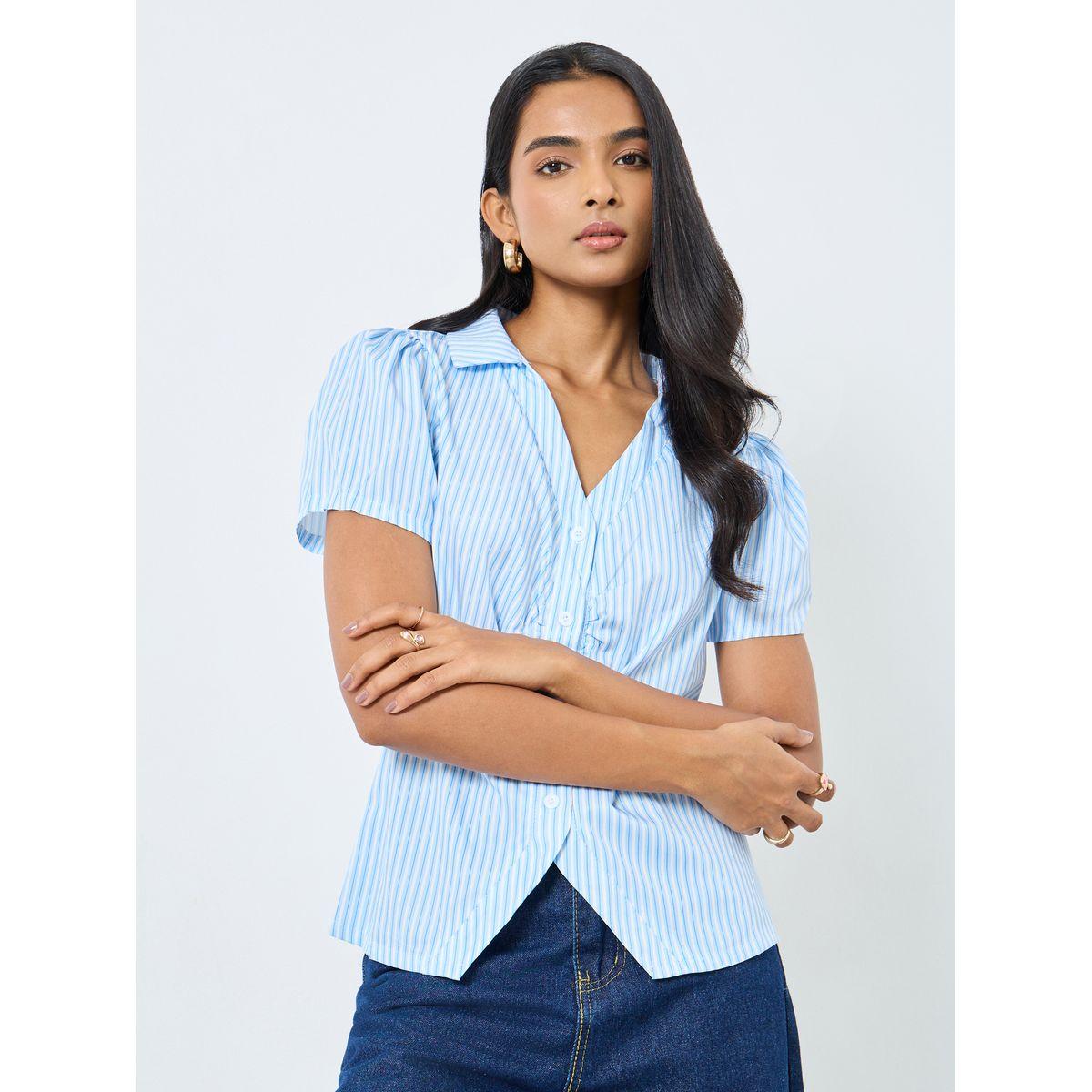 Styli Striped V-Neck Buttoned Shirt-women-clothing-shirtsandblouses-shirts-image-1